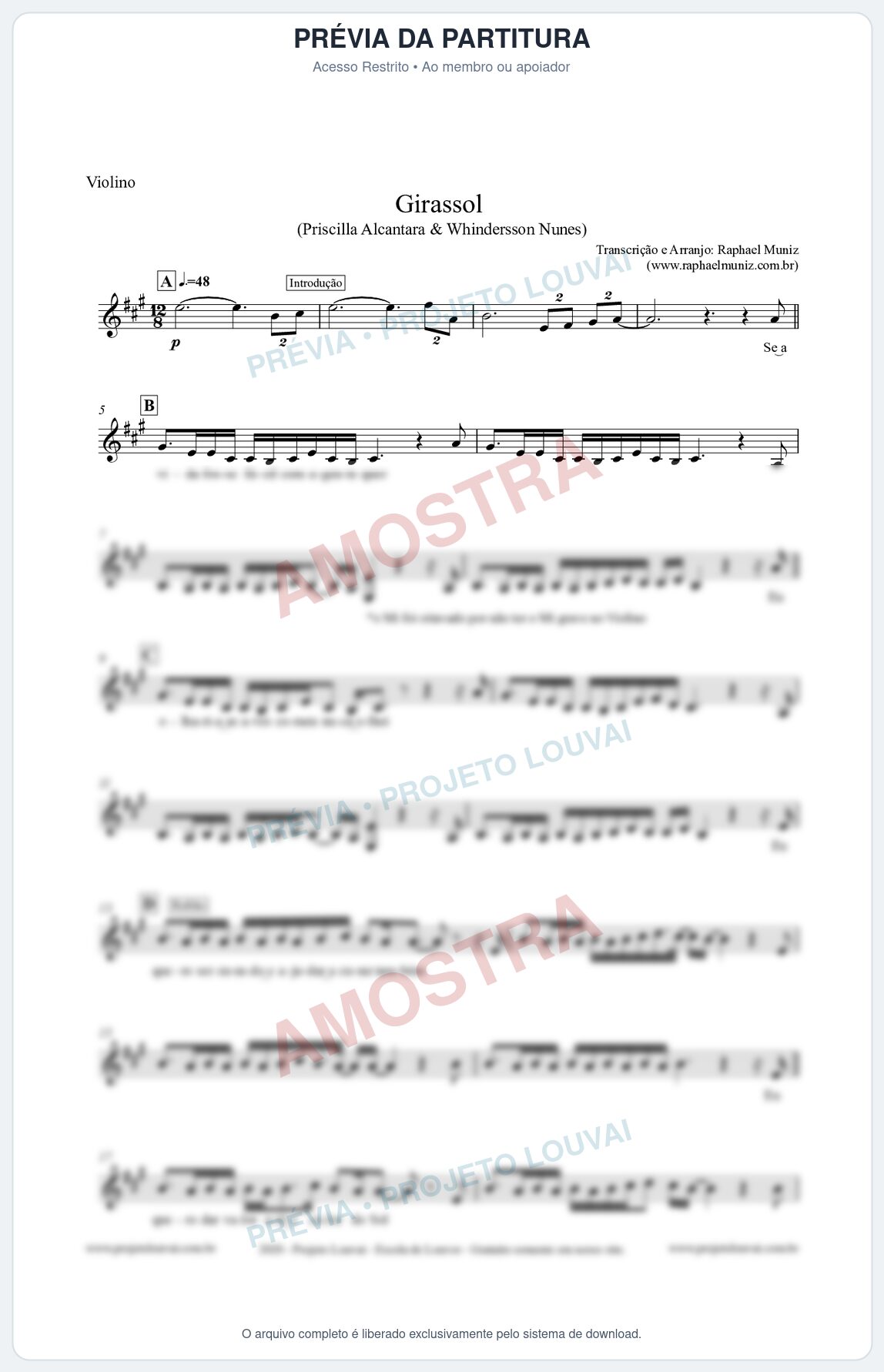 Prévia protegida da primeira página da partitura Partitura para Violino - Girassol - Priscilla Alcantara & Whindersson Nunes 