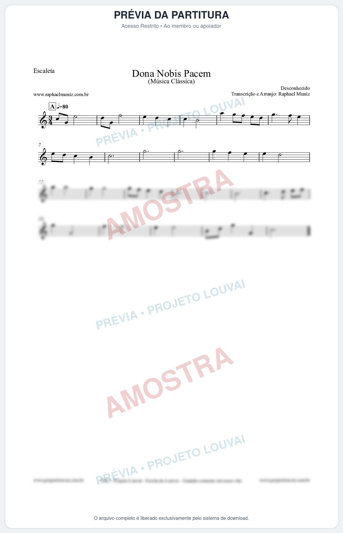 Prévia protegida da primeira página da partitura Partitura para Escaleta - Dona Nobis Pacem - Música Clássica
