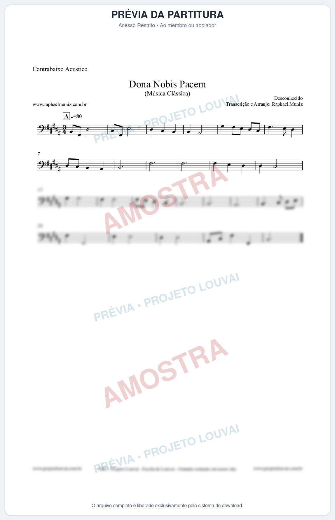 Prévia protegida da primeira página da partitura Partitura para Contrabaixo Acústico - Dona Nobis Pacem - Música Clássica