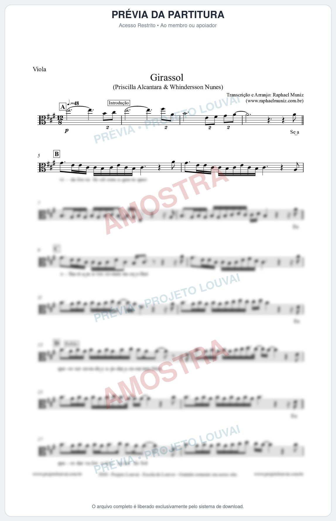 Prévia protegida da primeira página da partitura Partitura para Viola - Girassol - Priscilla Alcantara & Whindersson Nunes 