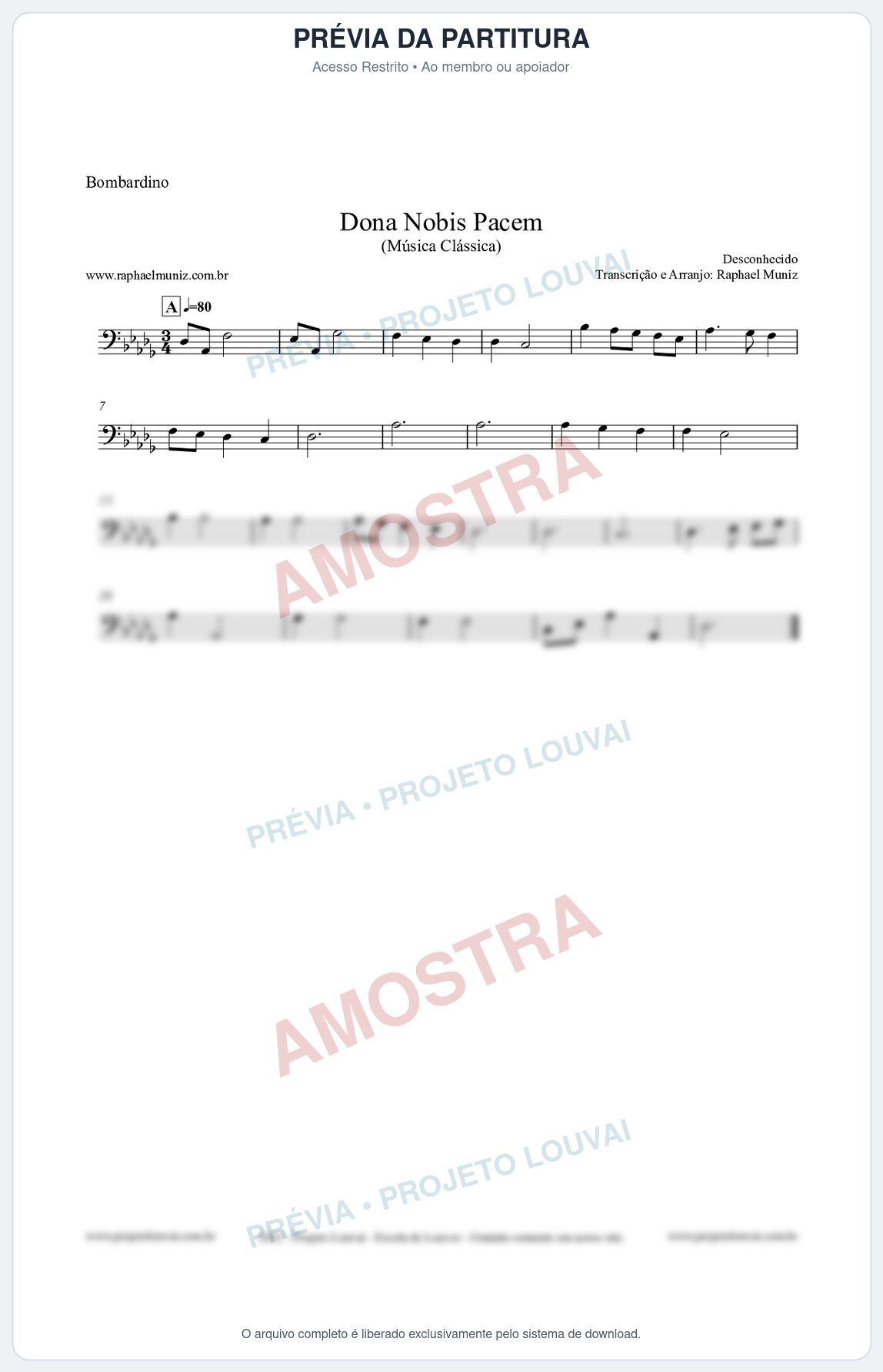 Prévia protegida da primeira página da partitura Partitura para Bombardino - Dona Nobis Pacem - Música Clássica