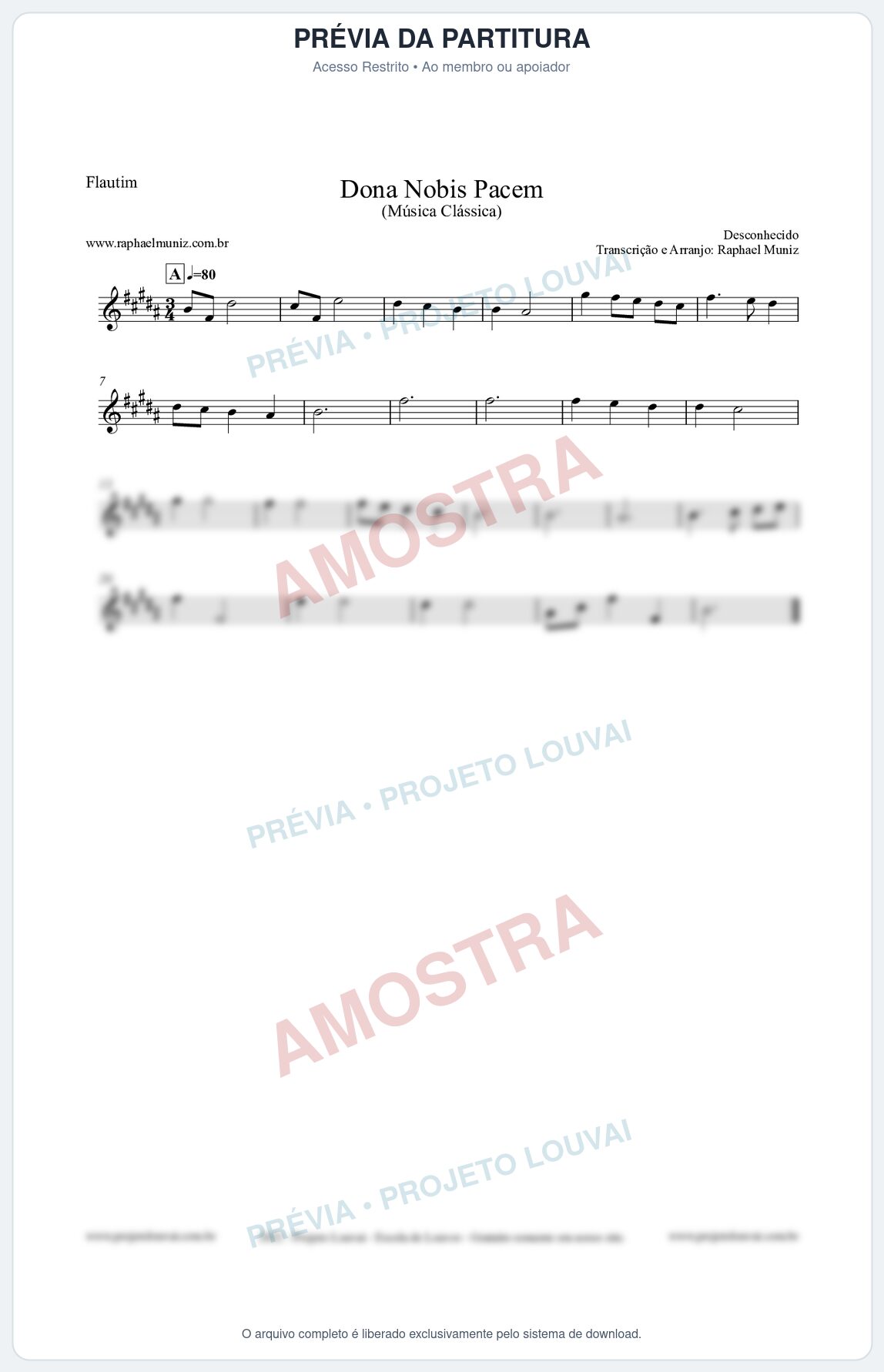 Prévia protegida da primeira página da partitura Partitura para Flautim - Dona Nobis Pacem - Música Clássica
