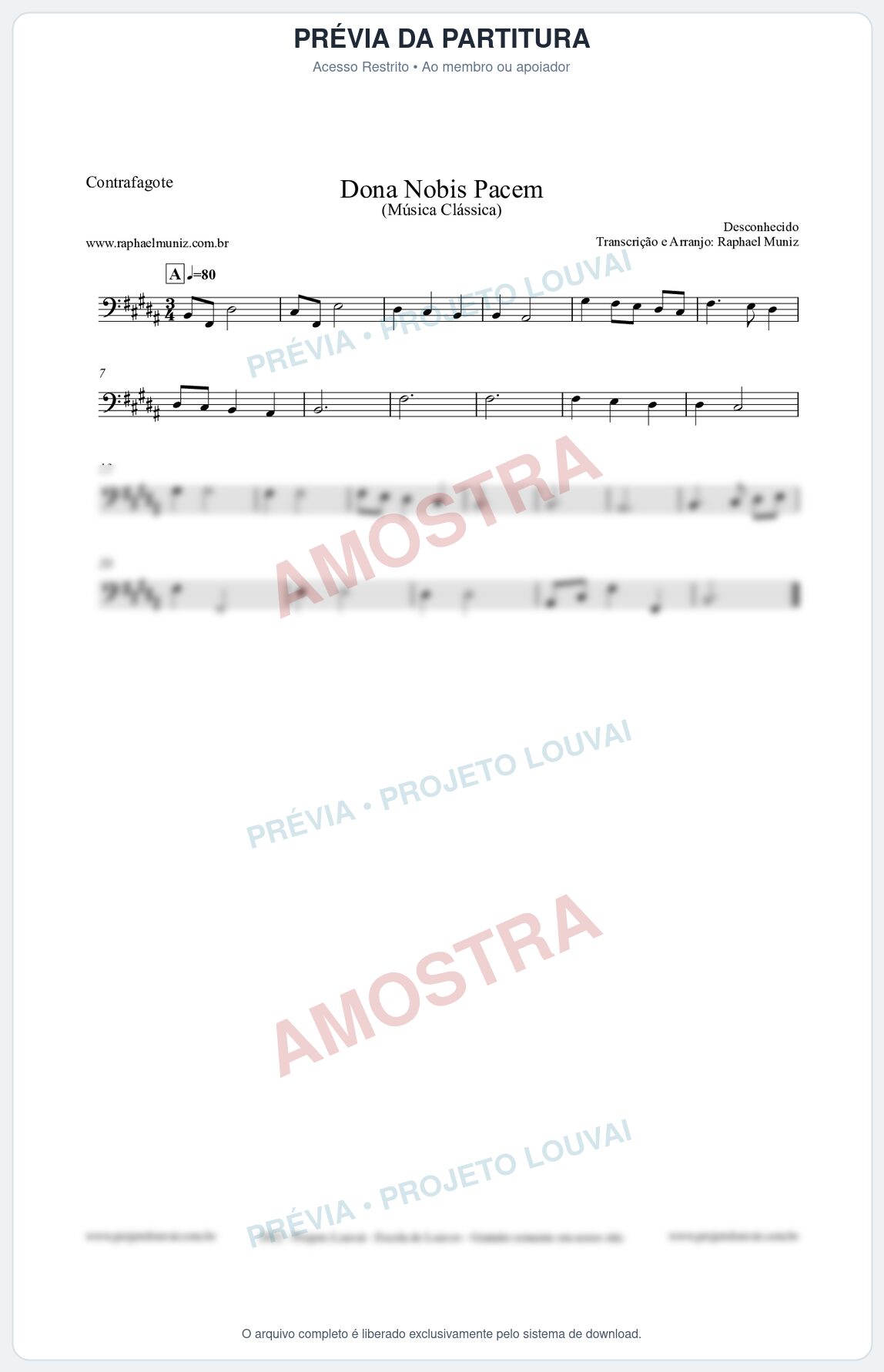 Prévia protegida da primeira página da partitura Partitura para Contrafagote - Dona Nobis Pacem - Música Clássica