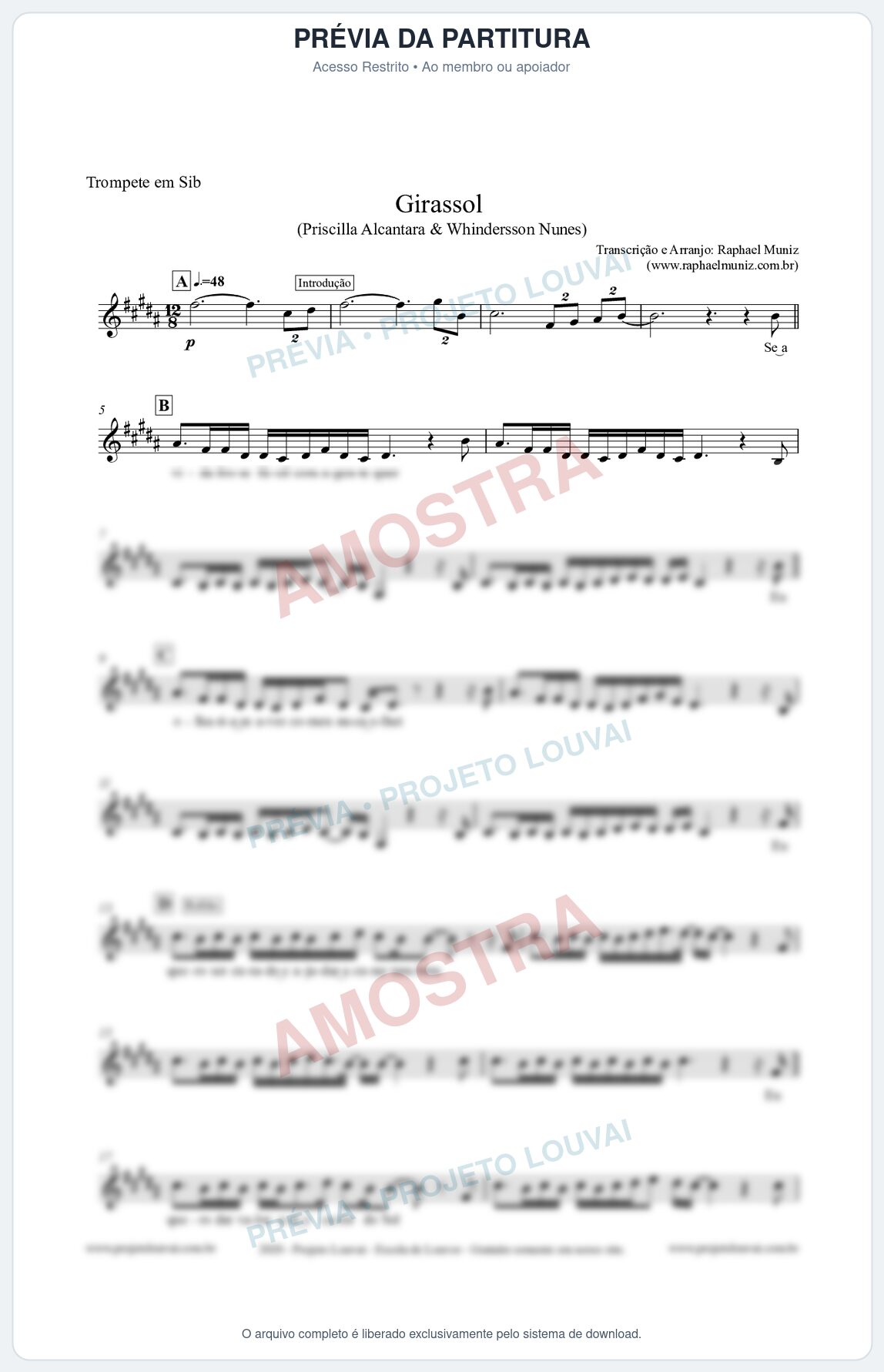 Prévia protegida da primeira página da partitura Partitura para Trompete em Bb - Girassol - Priscilla Alcantara & Whindersson Nunes 