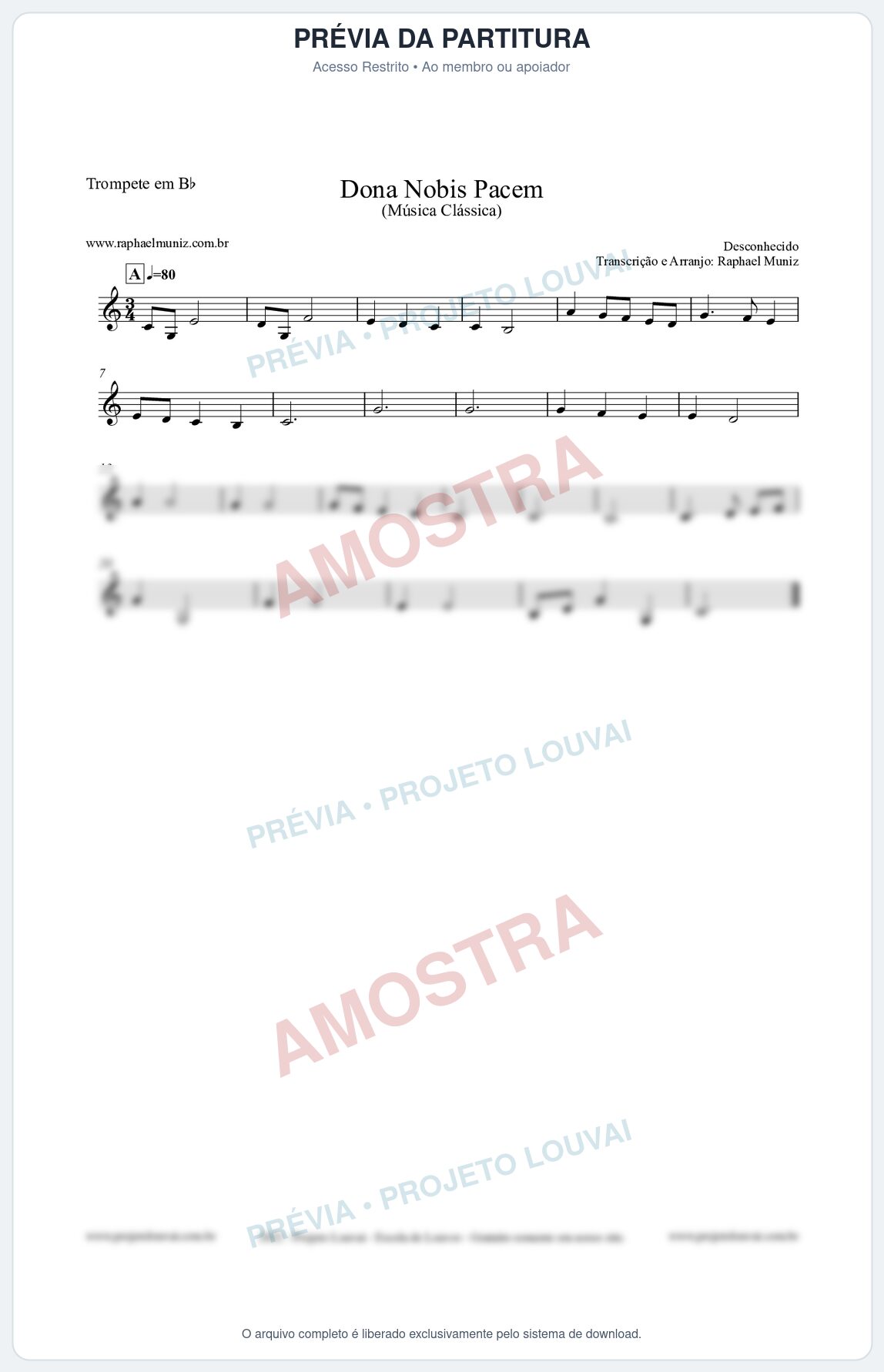 Prévia protegida da primeira página da partitura Partitura para Trompete em Bb - Dona Nobis Pacem - Música Clássica