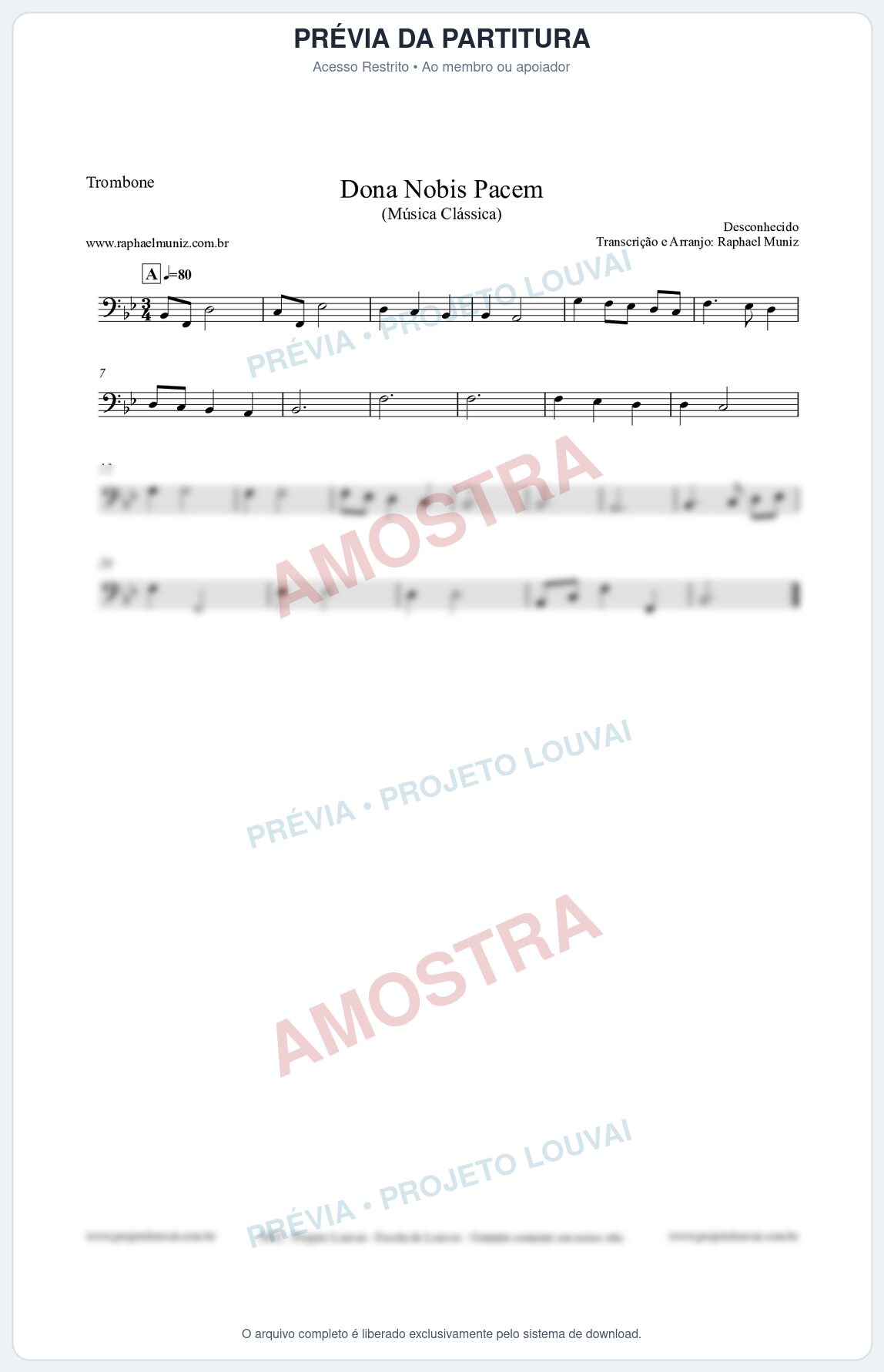Prévia protegida da primeira página da partitura Partitura para Trombone - Dona Nobis Pacem - Música Clássica