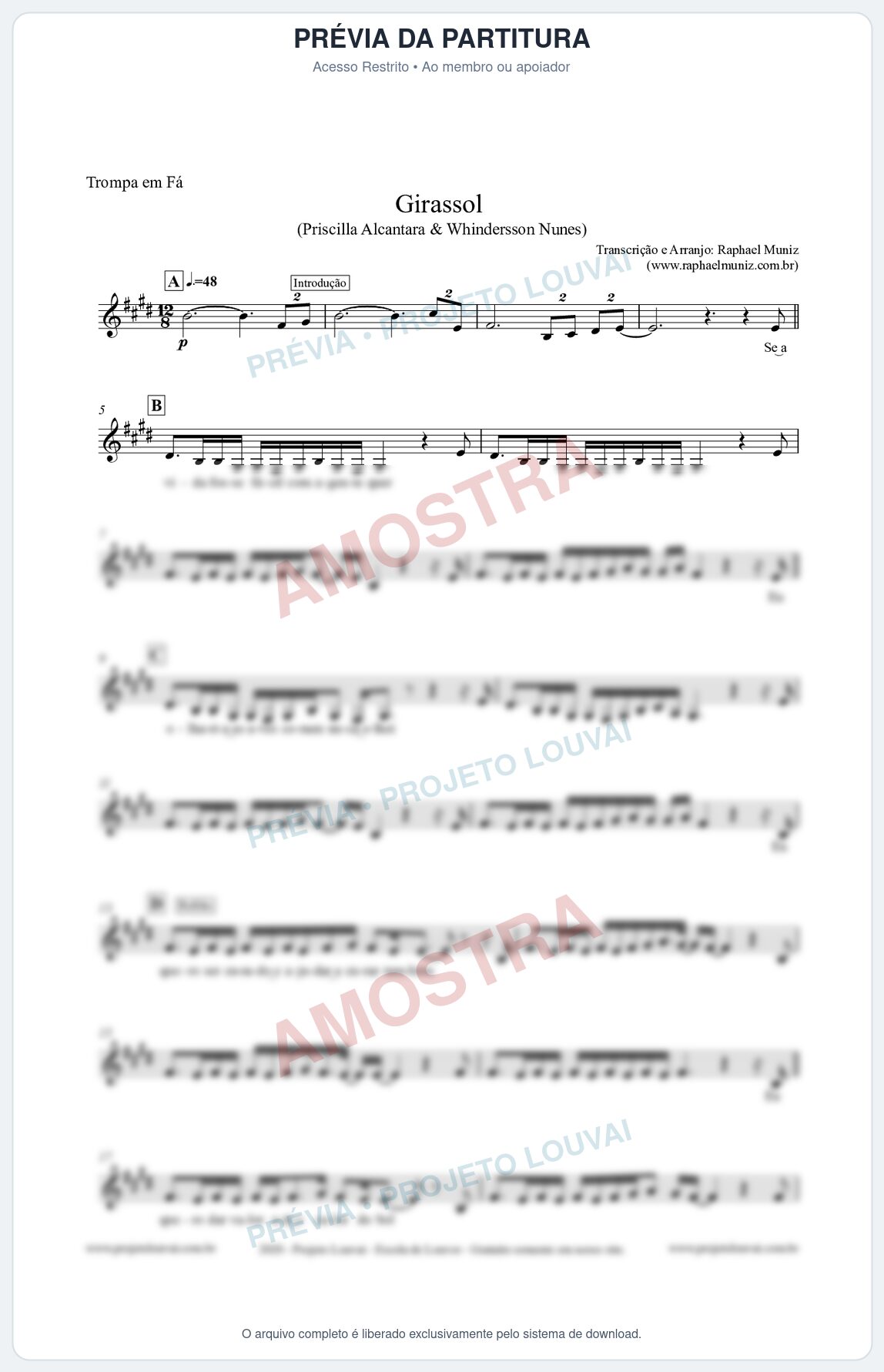 Prévia protegida da primeira página da partitura Partitura para Trompa em Fá - Girassol - Priscilla Alcantara & Whindersson Nunes 