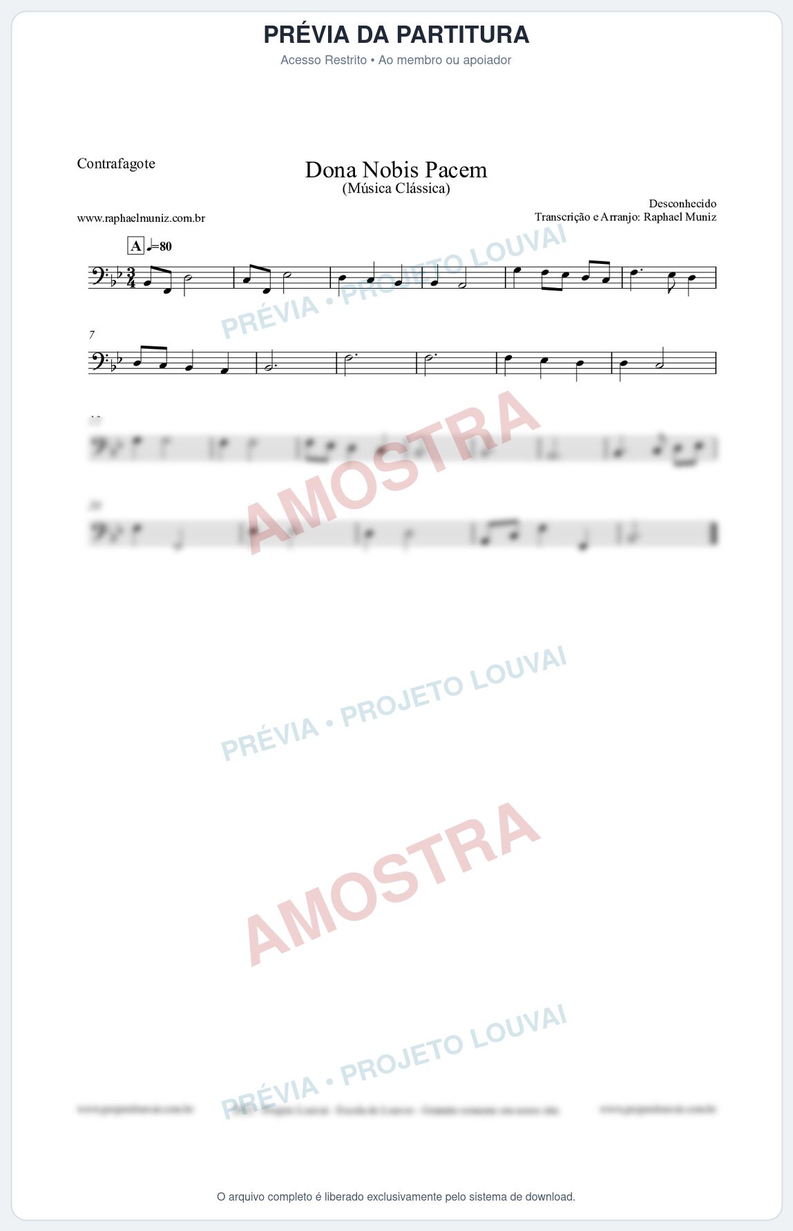 Prévia protegida da primeira página da partitura Partitura para Contrafagote - Dona Nobis Pacem - Música Clássica