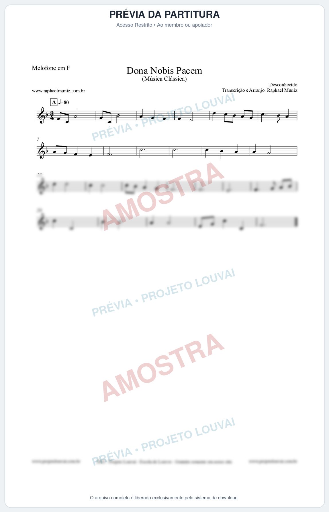 Prévia protegida da primeira página da partitura Partitura para Melofone em F - Dona Nobis Pacem - Música Clássica