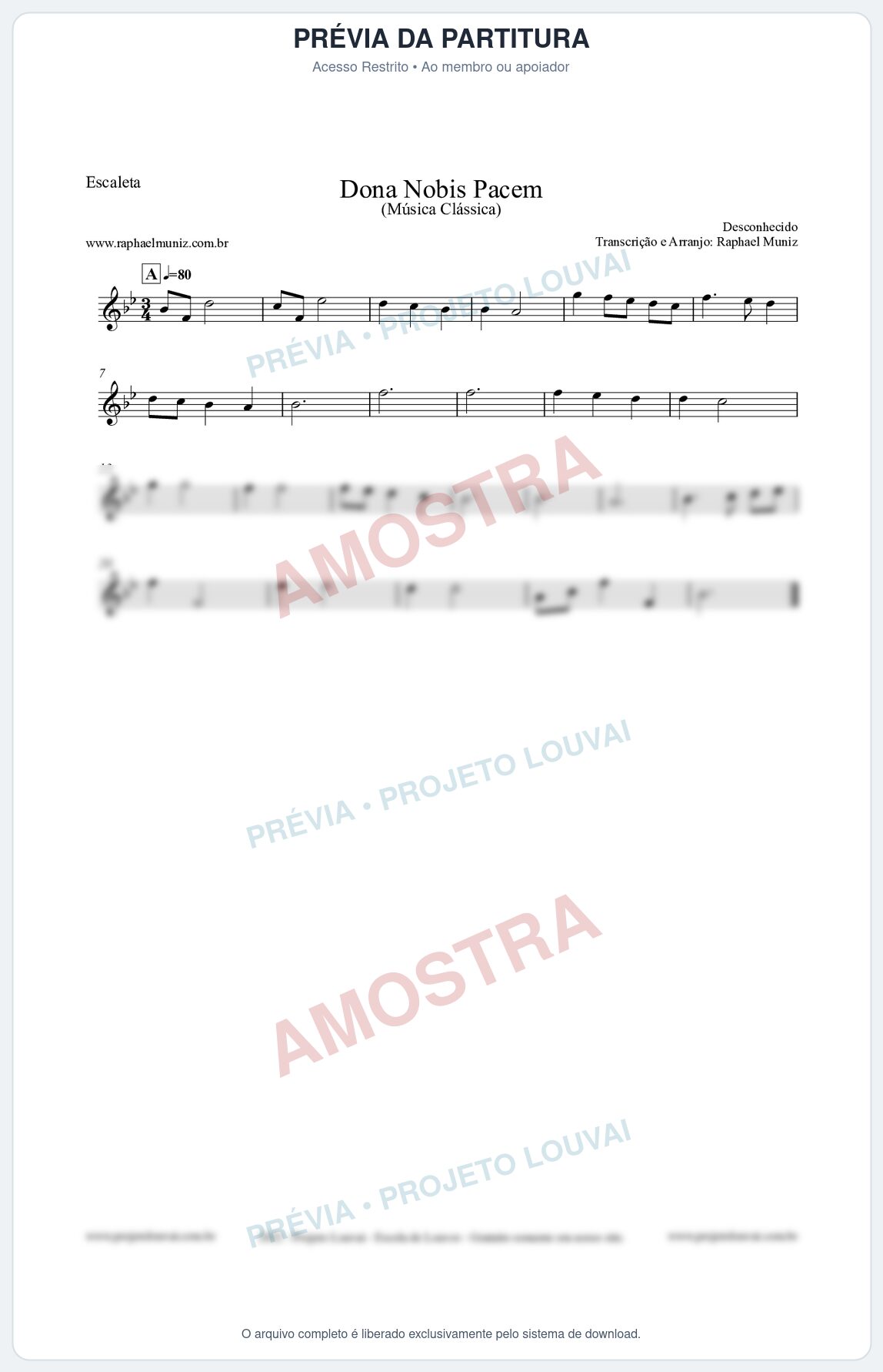 Prévia protegida da primeira página da partitura Partitura para Escaleta - Dona Nobis Pacem - Música Clássica