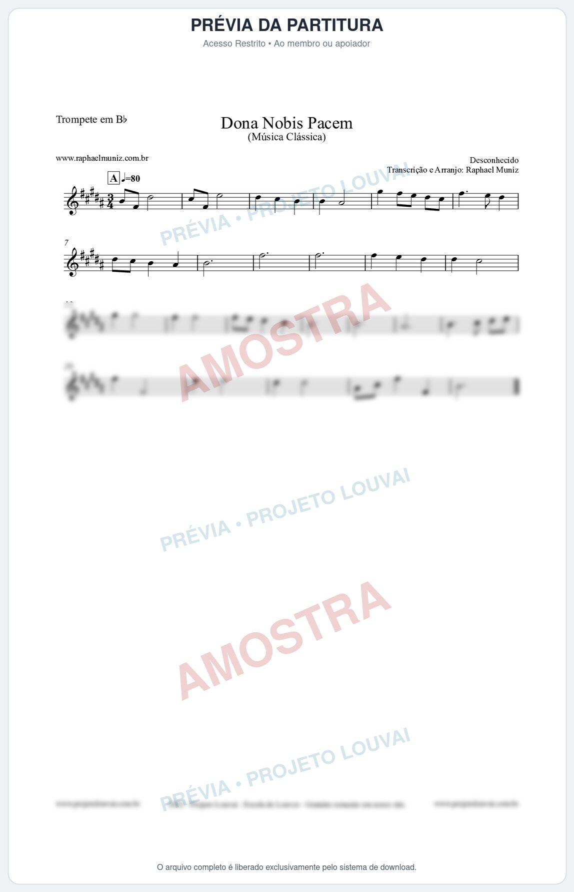 Prévia protegida da primeira página da partitura Partitura para Trompete em Bb - Dona Nobis Pacem - Música Clássica