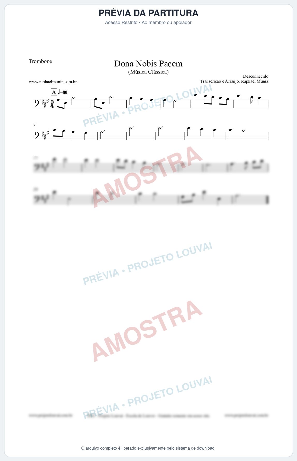 Prévia protegida da primeira página da partitura Partitura para Trombone - Dona Nobis Pacem - Música Clássica