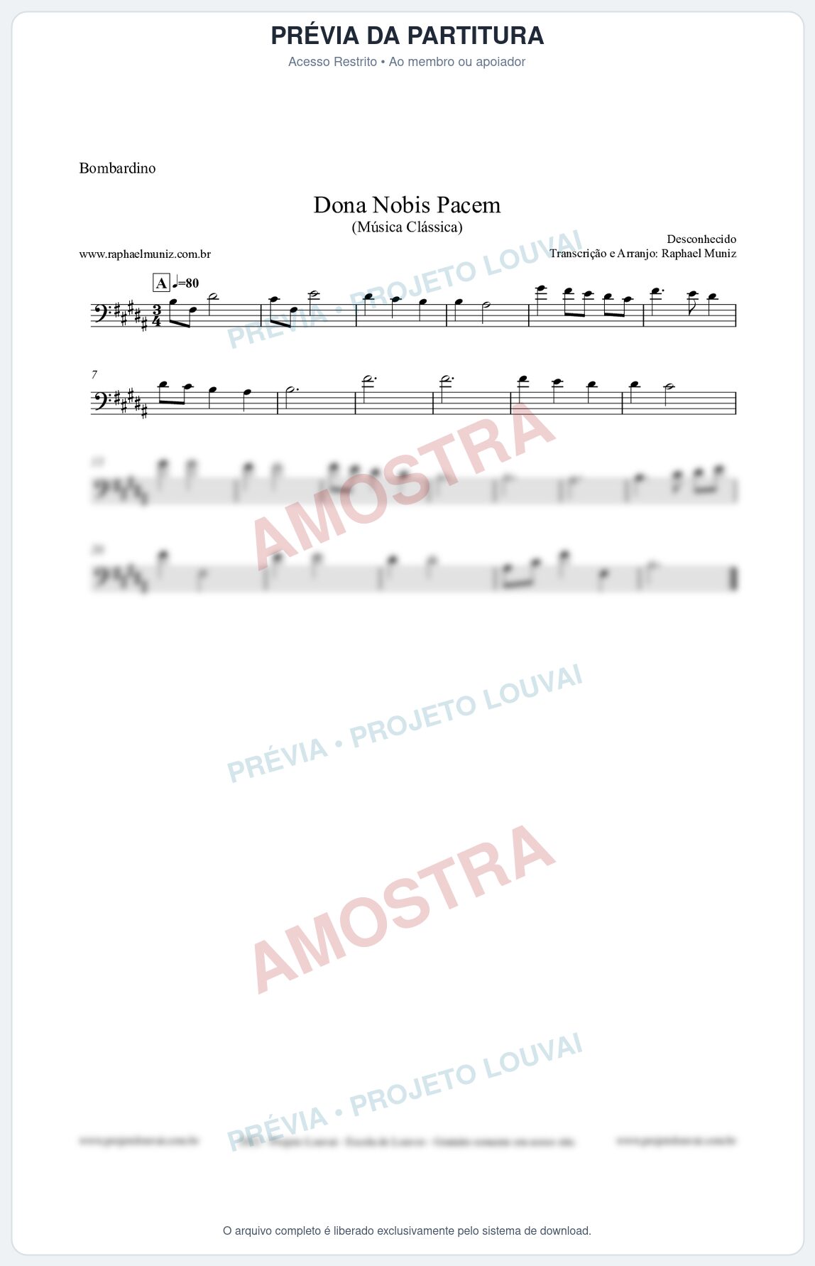 Prévia protegida da primeira página da partitura Partitura para Bombardino - Dona Nobis Pacem - Música Clássica