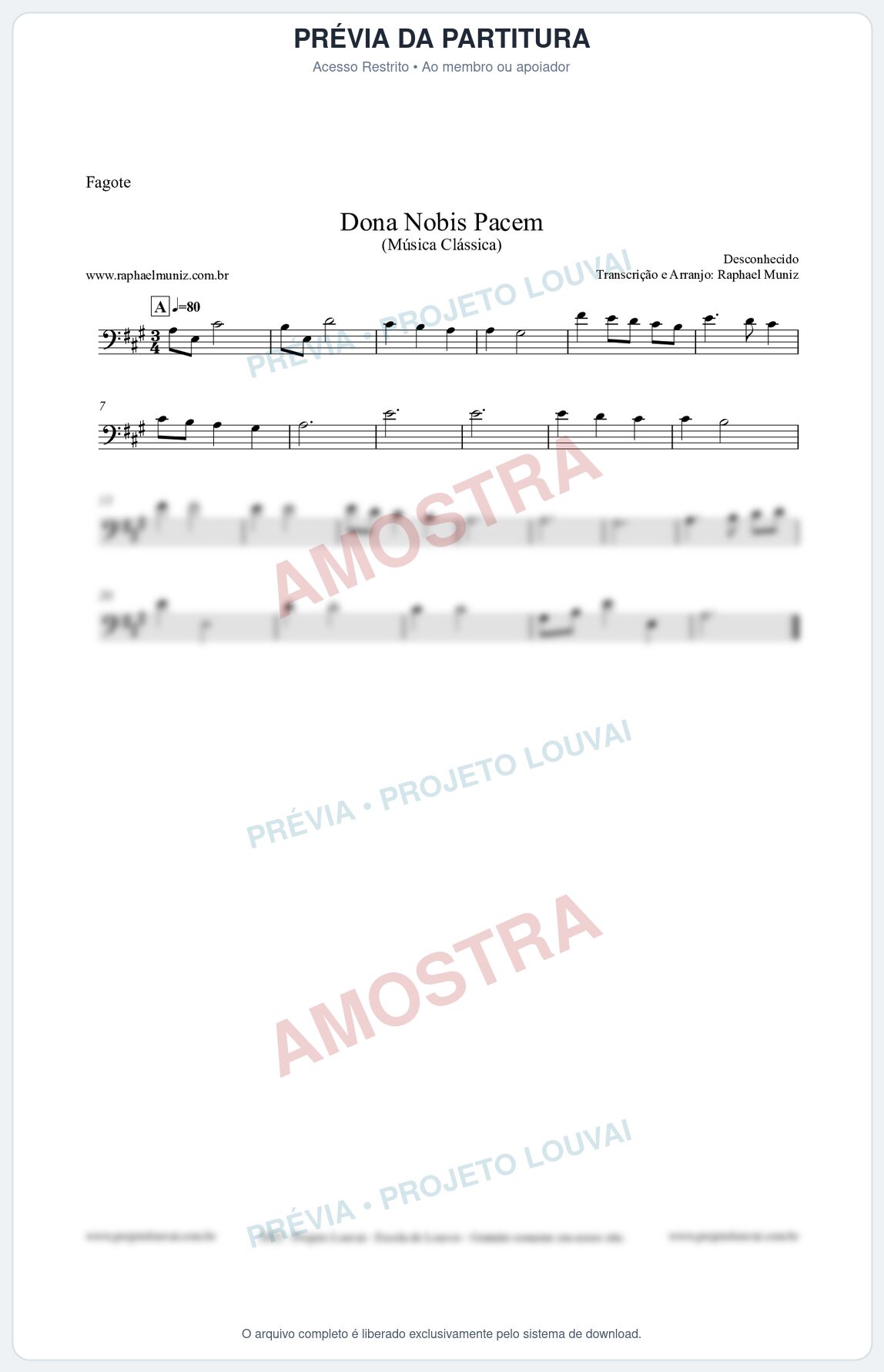 Prévia protegida da primeira página da partitura Partitura para Fagote - Dona Nobis Pacem - Música Clássica