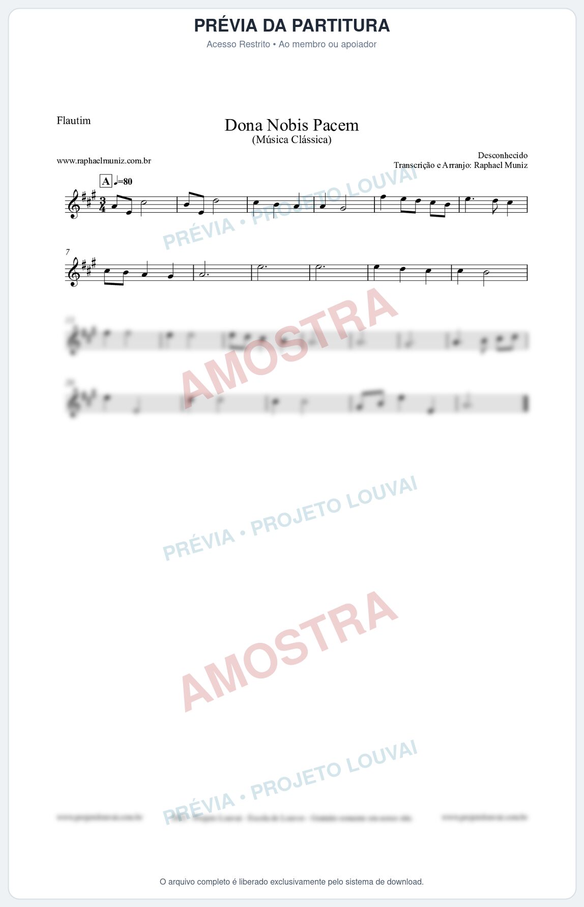 Prévia protegida da primeira página da partitura Partitura para Flautim - Dona Nobis Pacem - Música Clássica