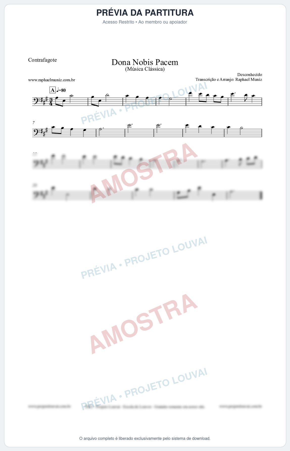 Prévia protegida da primeira página da partitura Partitura para Contrafagote - Dona Nobis Pacem - Música Clássica