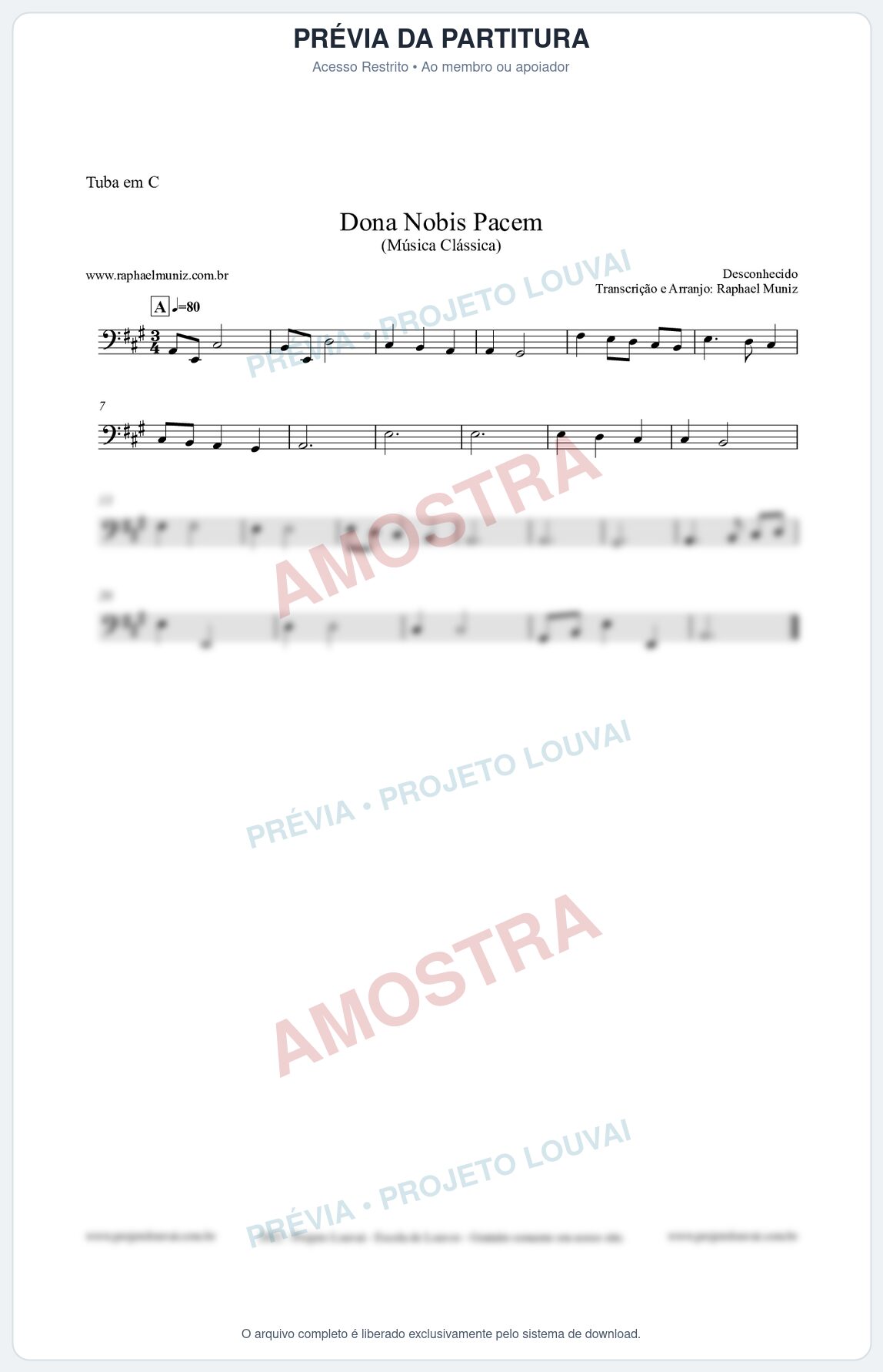 Prévia protegida da primeira página da partitura Partitura para Tuba em C - Dona Nobis Pacem - Música Clássica
