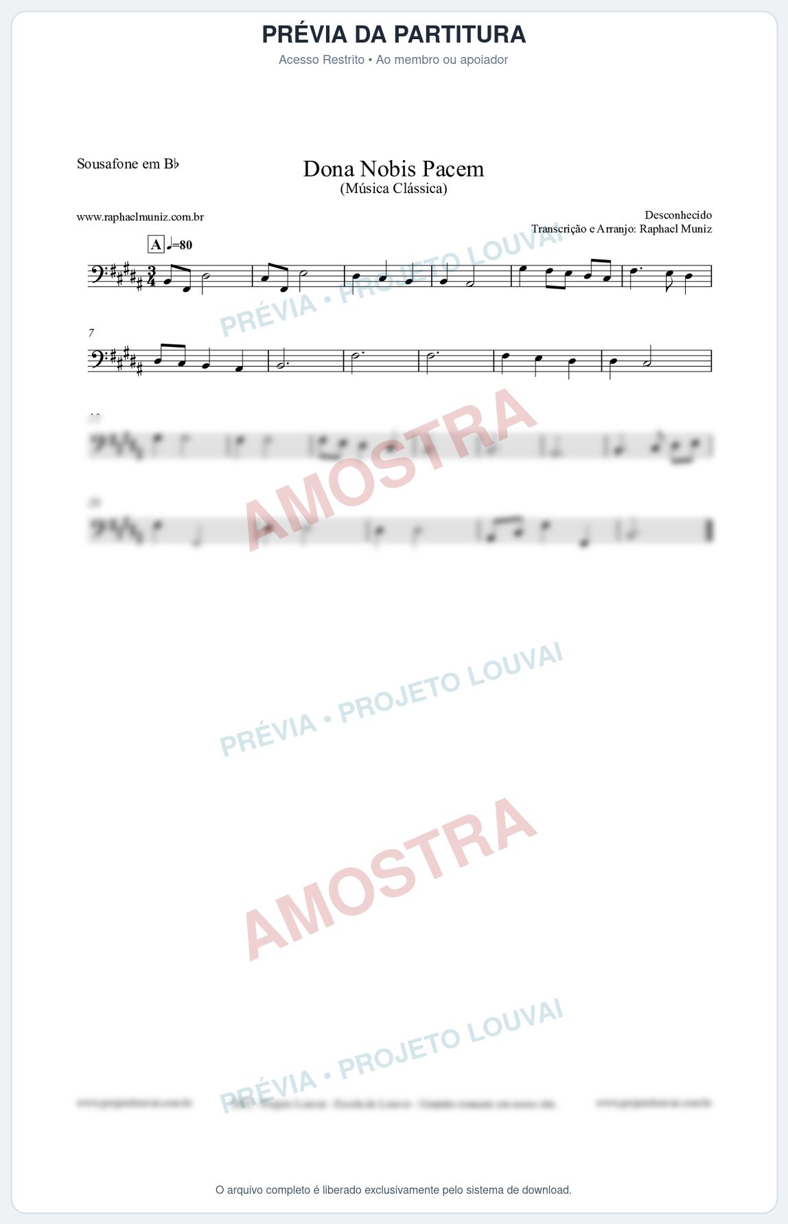 Prévia protegida da primeira página da partitura Partitura para Sousafone em Bb - Dona Nobis Pacem - Música Clássica