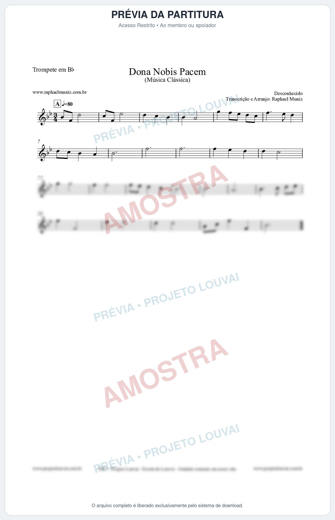 Prévia protegida da primeira página da partitura Partitura para Trompete em Bb - Dona Nobis Pacem - Música Clássica