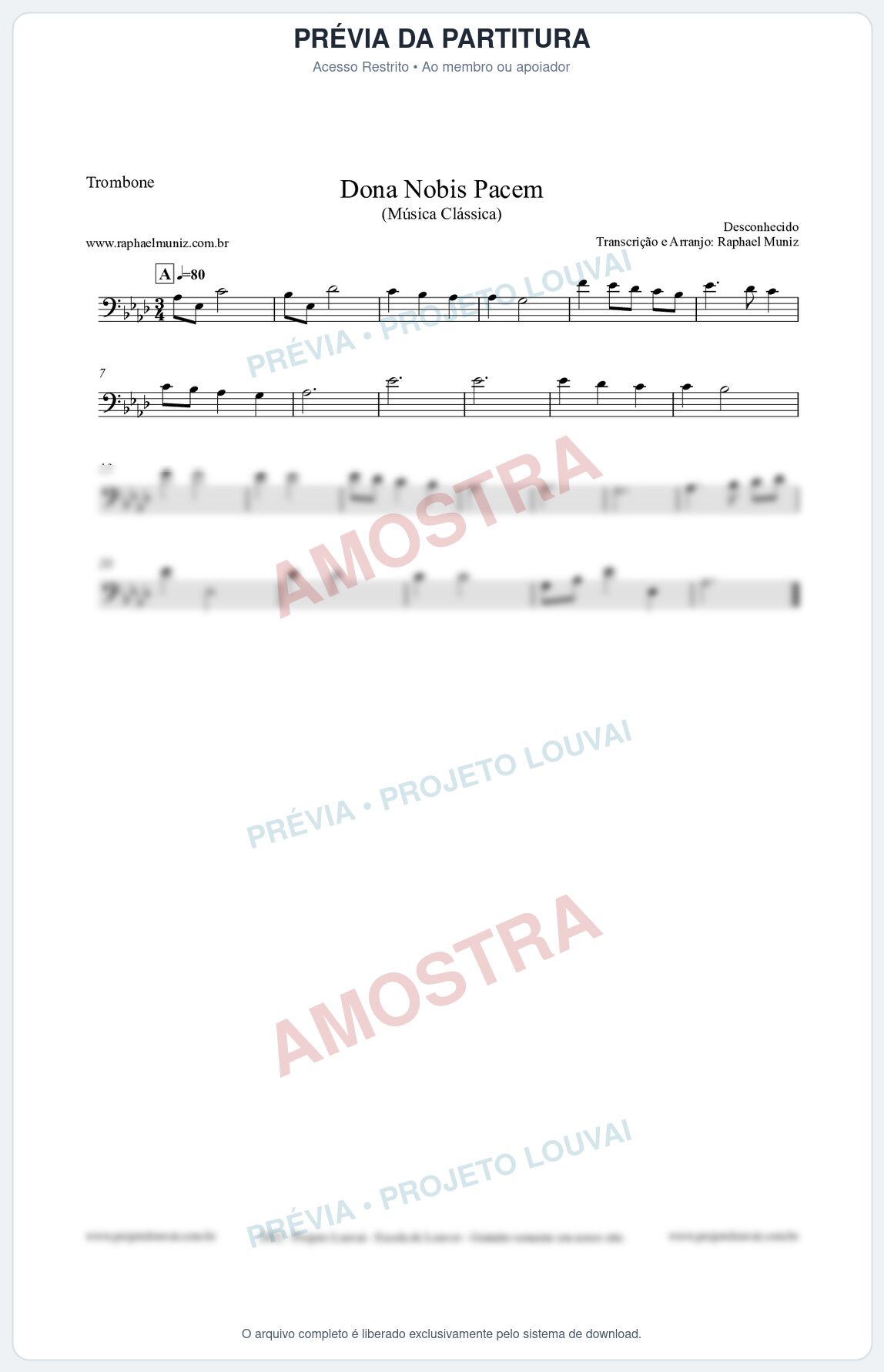 Prévia protegida da primeira página da partitura Partitura para Trombone - Dona Nobis Pacem - Música Clássica