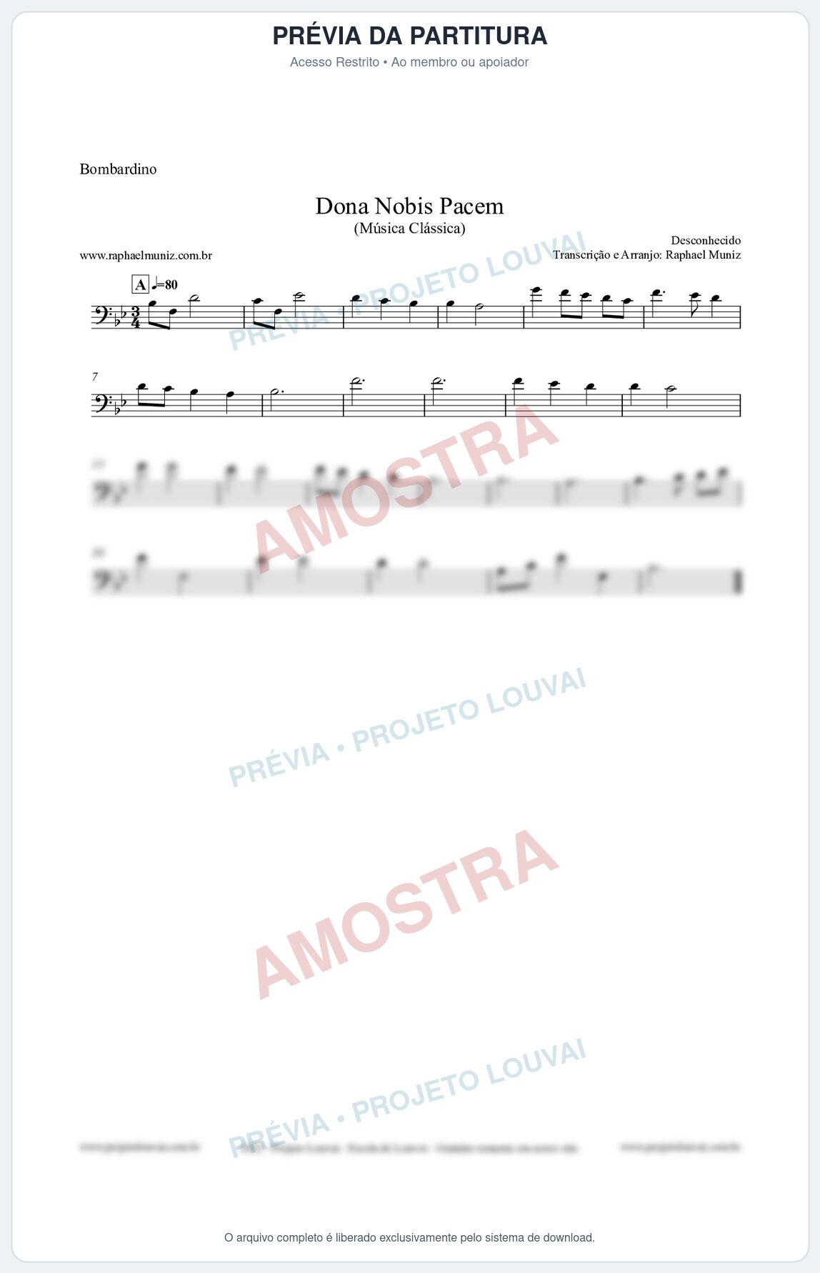 Prévia protegida da primeira página da partitura Partitura para Bombardino - Dona Nobis Pacem - Música Clássica