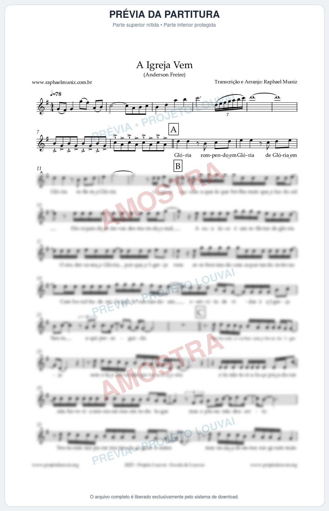 Prévia protegida da primeira página da partitura Partitura para Clarinete em Sol - A Igreja Vem - Anderson Freire