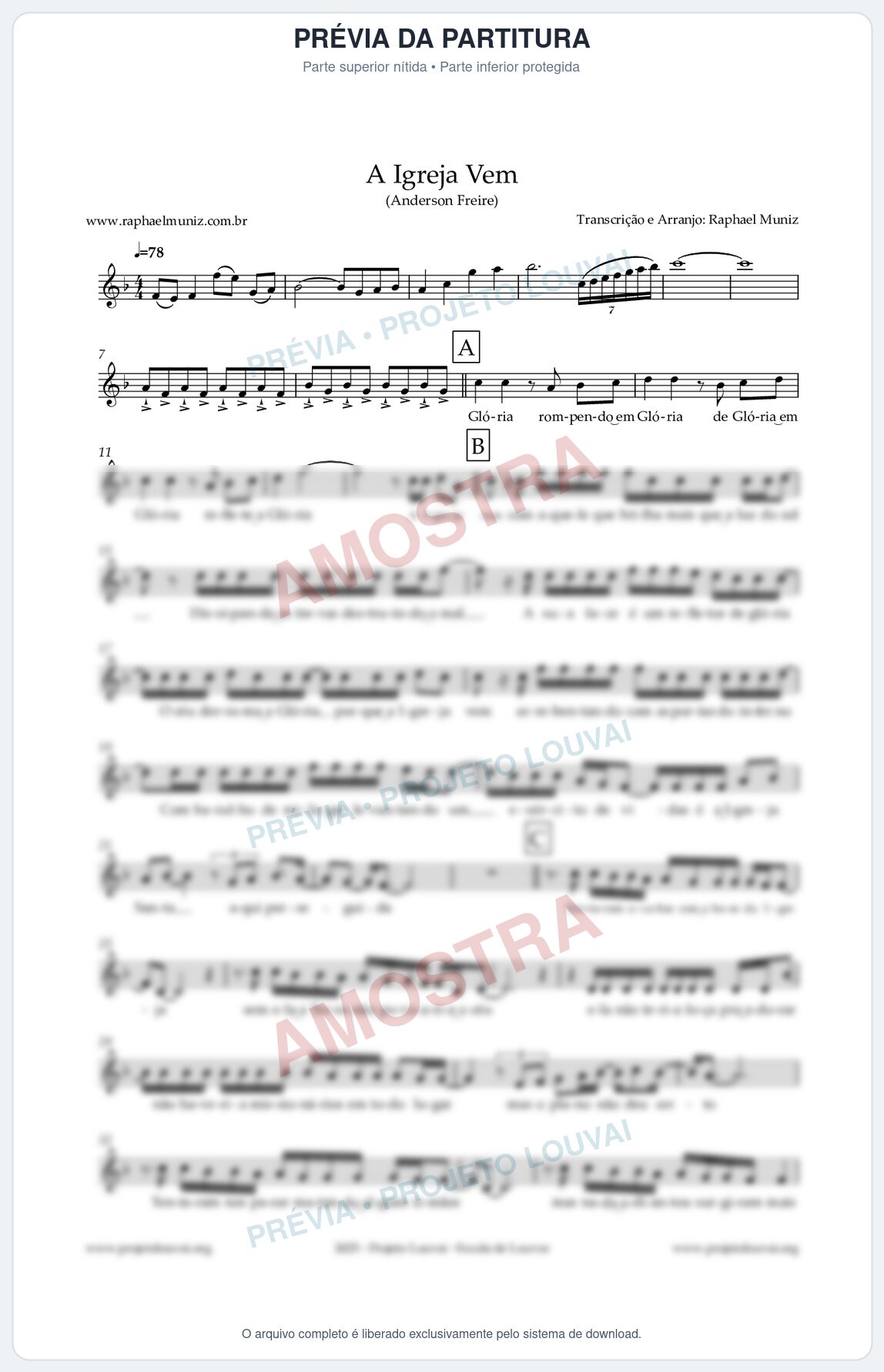 Prévia protegida da primeira página da partitura Partitura para Clarinete em Sol - A Igreja Vem - Anderson Freire