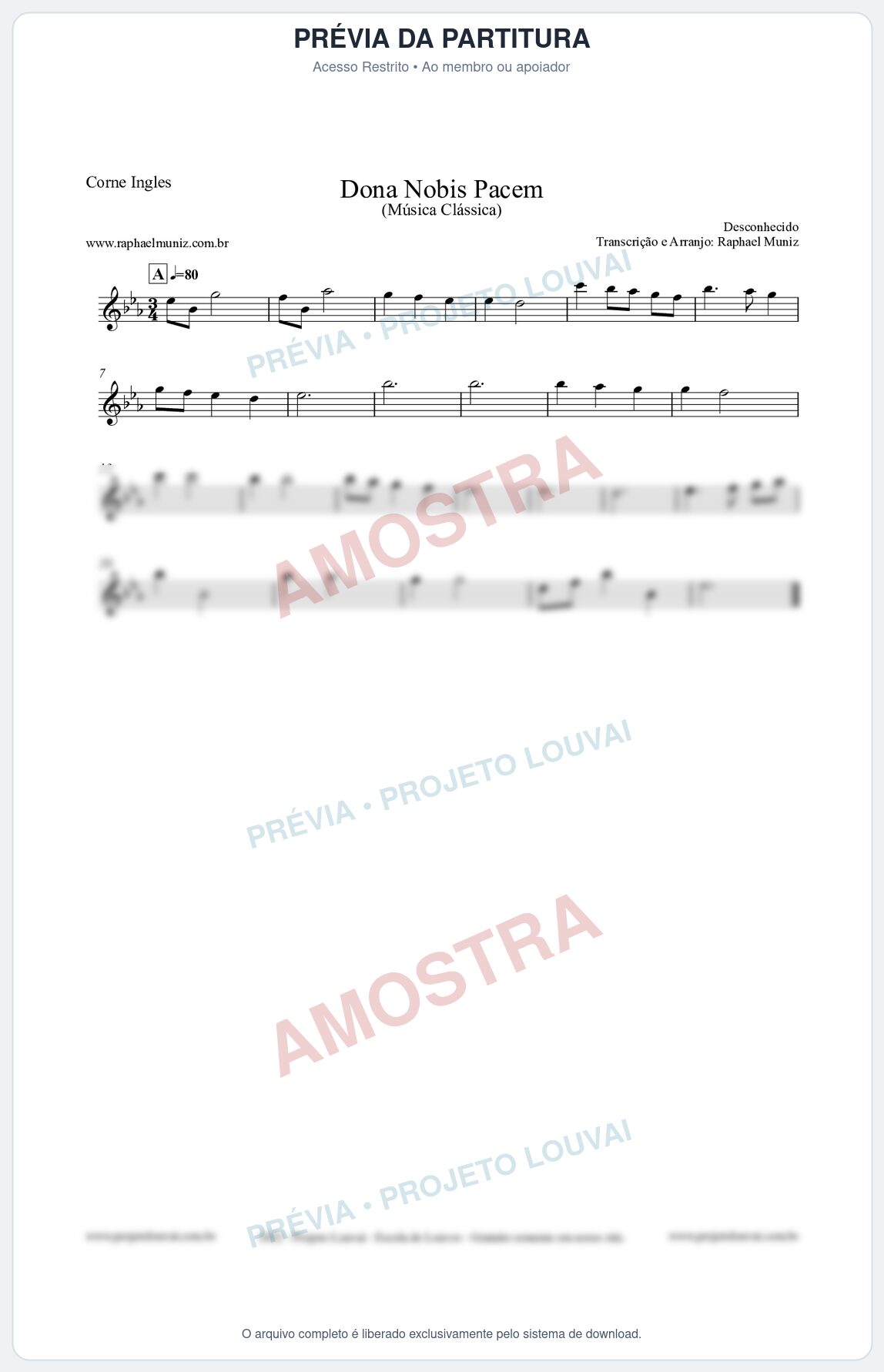 Prévia protegida da primeira página da partitura Partitura para Corne Inglês - Dona Nobis Pacem - Música Clássica