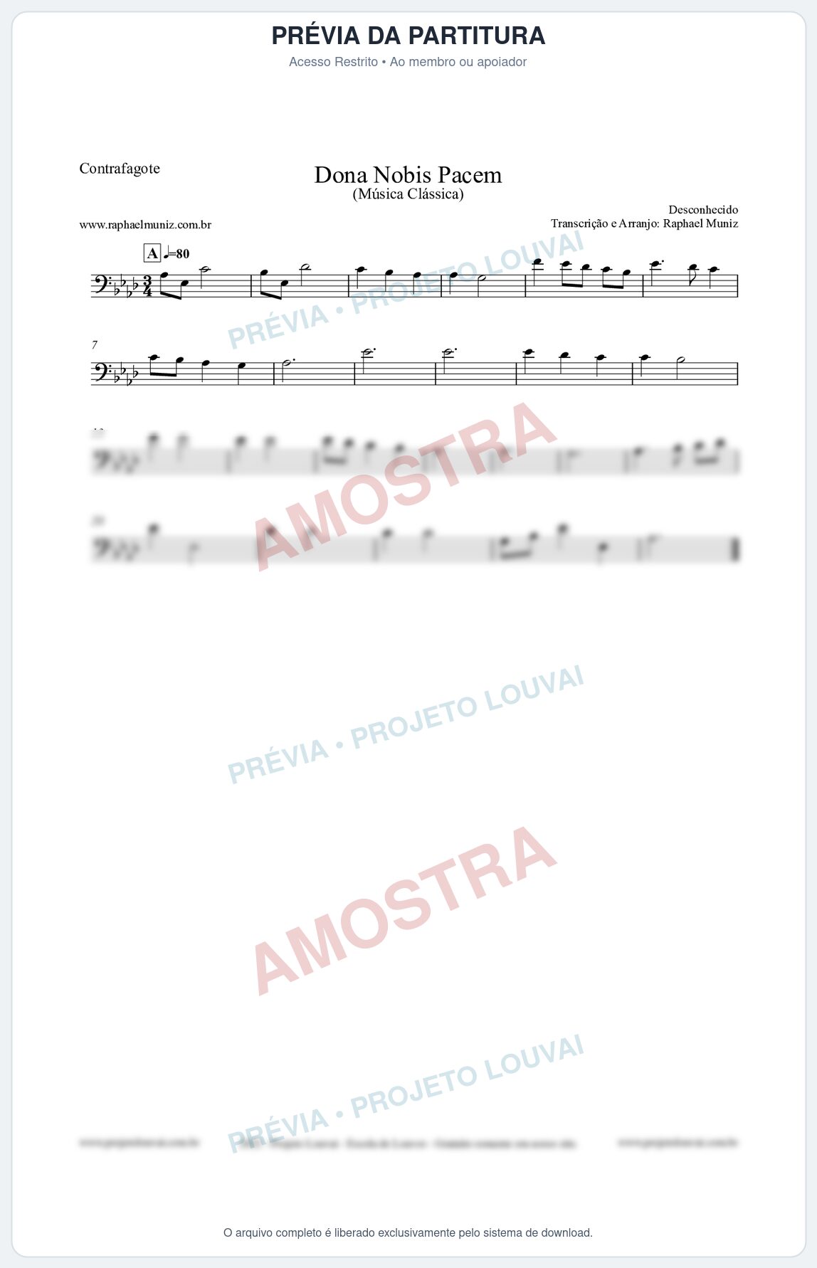 Prévia protegida da primeira página da partitura Partitura para Contrafagote - Dona Nobis Pacem - Música Clássica