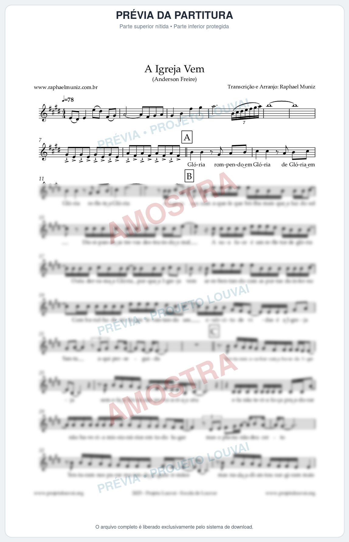 Prévia protegida da primeira página da partitura Partitura para Clarinete em Sol - A Igreja Vem - Anderson Freire