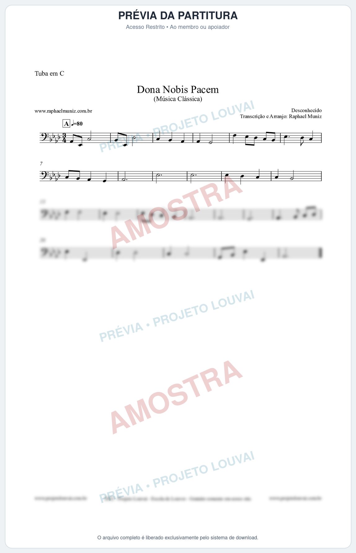 Prévia protegida da primeira página da partitura Partitura para Tuba em C - Dona Nobis Pacem - Música Clássica