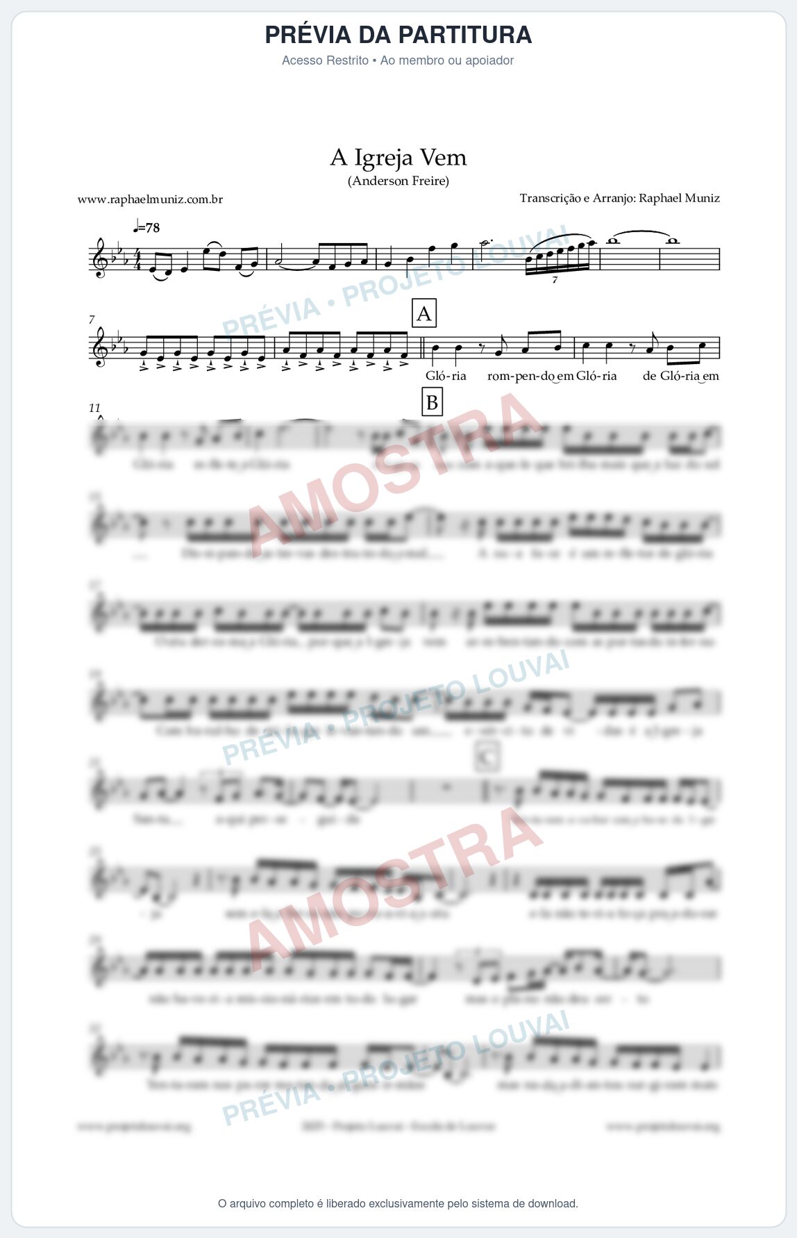 Prévia protegida da primeira página da partitura Partitura para Clarinete em Dó - A Igreja Vem - Anderson Freire