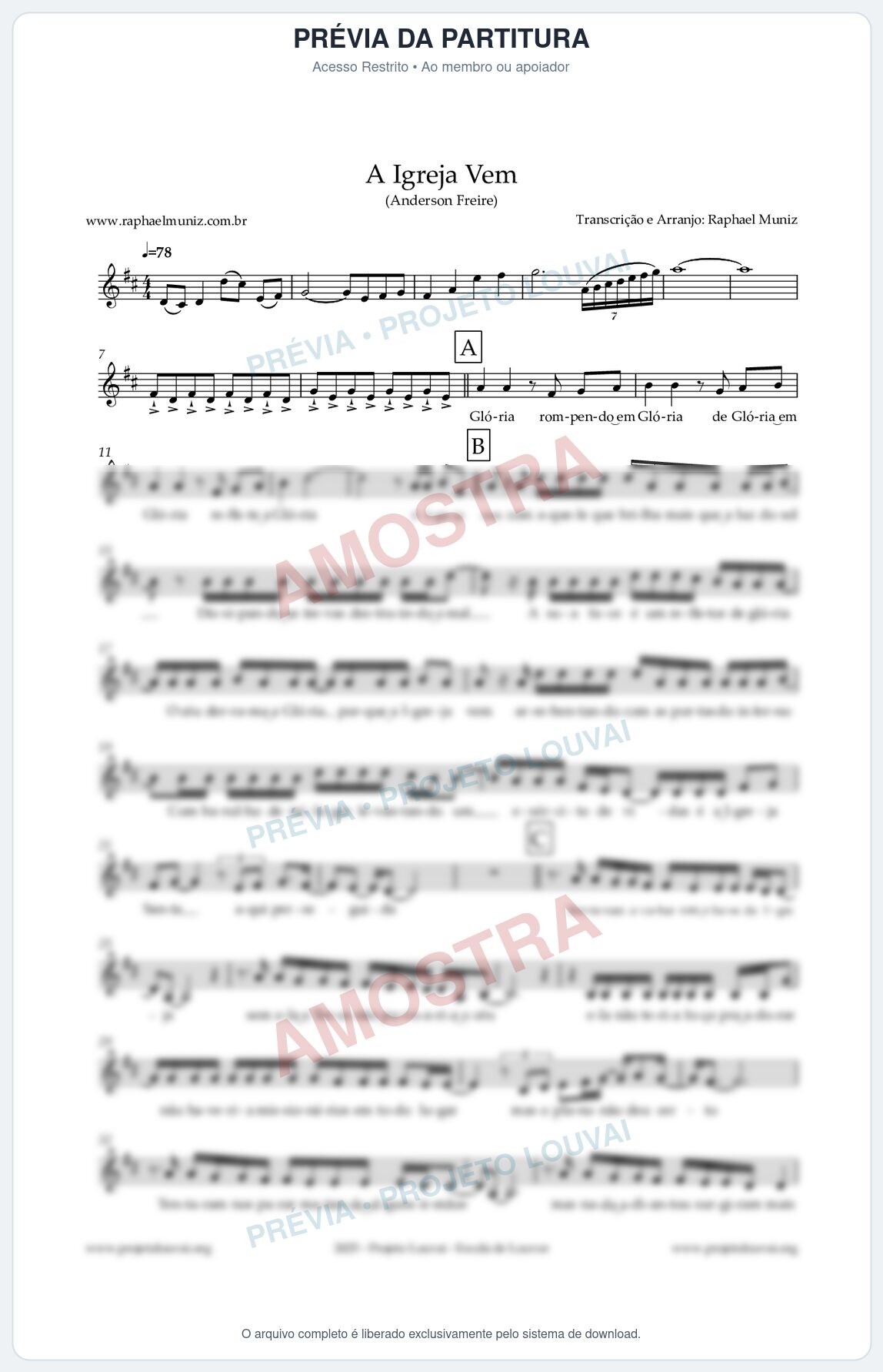 Prévia protegida da primeira página da partitura Partitura para Clarinete em Dó - A Igreja Vem - Anderson Freire