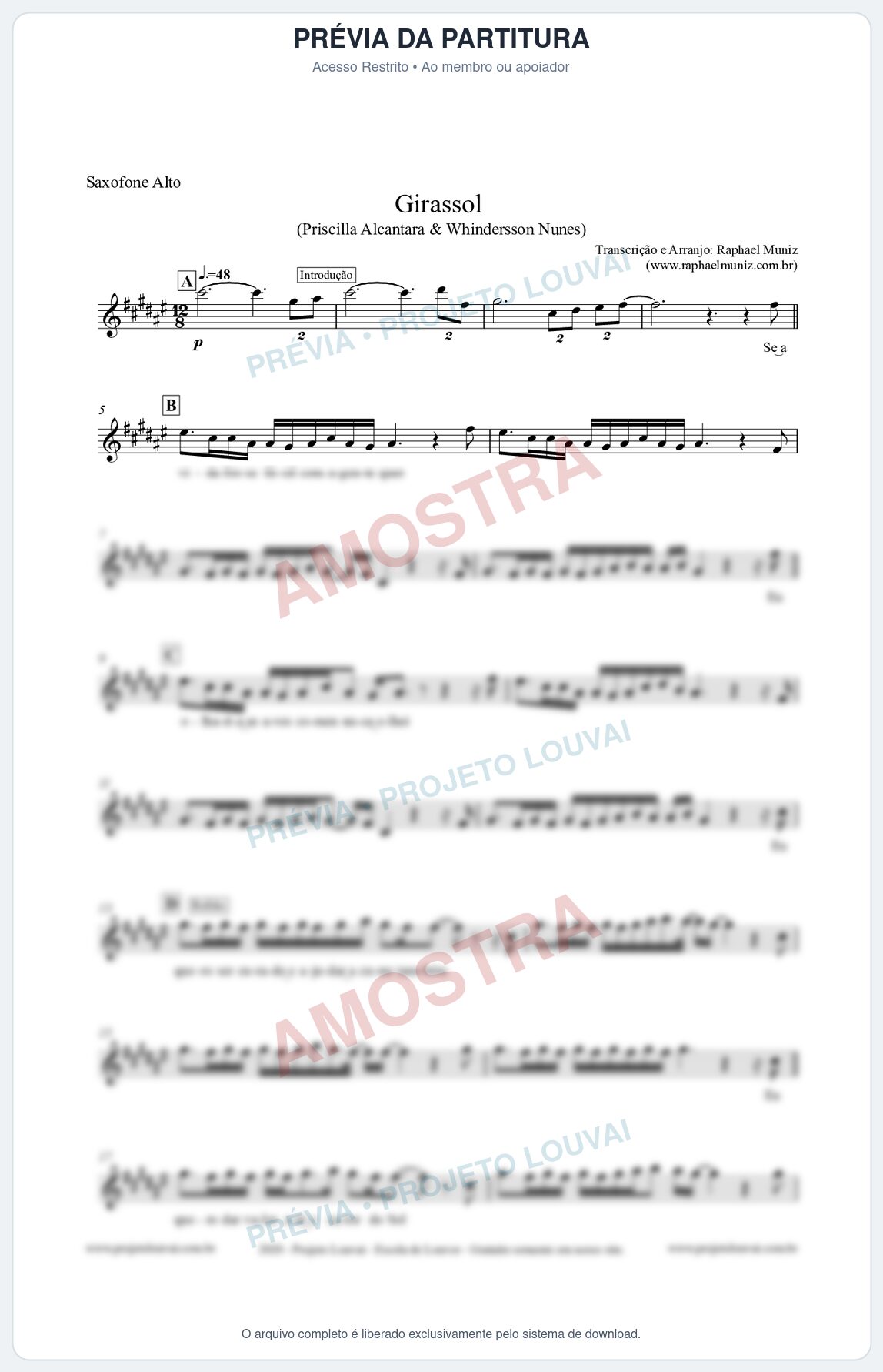 Prévia protegida da primeira página da partitura Partitura para Saxofone Alto - Girassol - Priscilla Alcantara & Whindersson Nunes 