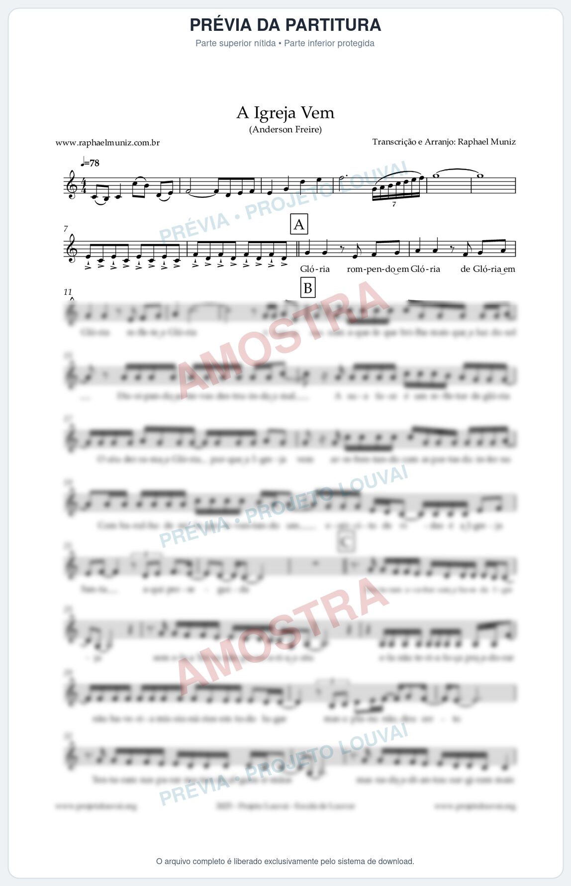 Prévia protegida da primeira página da partitura Partitura para Clarinete em Sol - A Igreja Vem - Anderson Freire