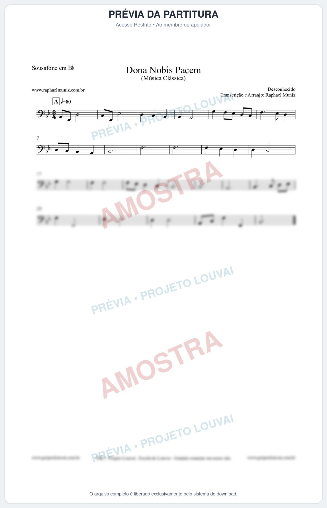 Prévia protegida da primeira página da partitura Partitura para Sousafone em Bb - Dona Nobis Pacem - Música Clássica