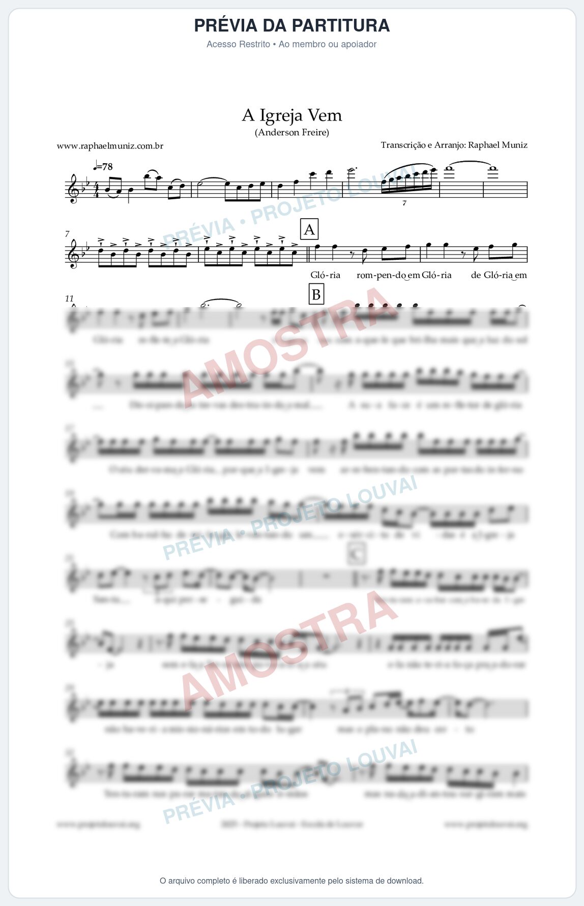 Prévia protegida da primeira página da partitura Partitura para Clarinete em Lá - A Igreja Vem - Anderson Freire