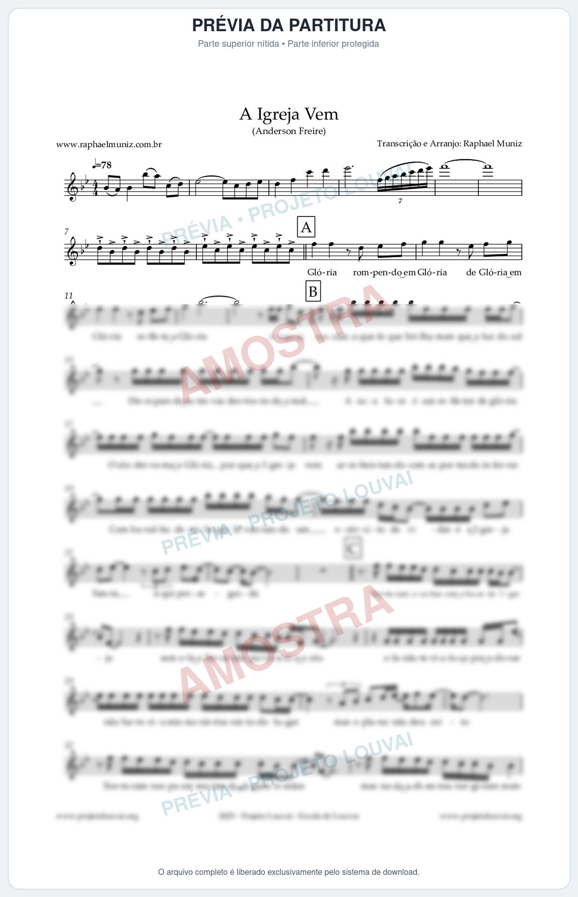Prévia protegida da primeira página da partitura Partitura para Clarinete em Sol - A Igreja Vem - Anderson Freire