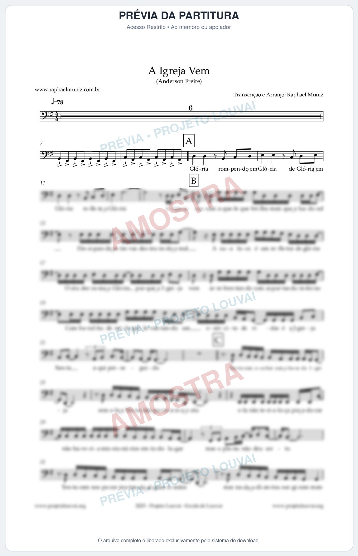 Prévia protegida da primeira página da partitura Partitura para Fagotino tenor - A Igreja Vem - Anderson Freire