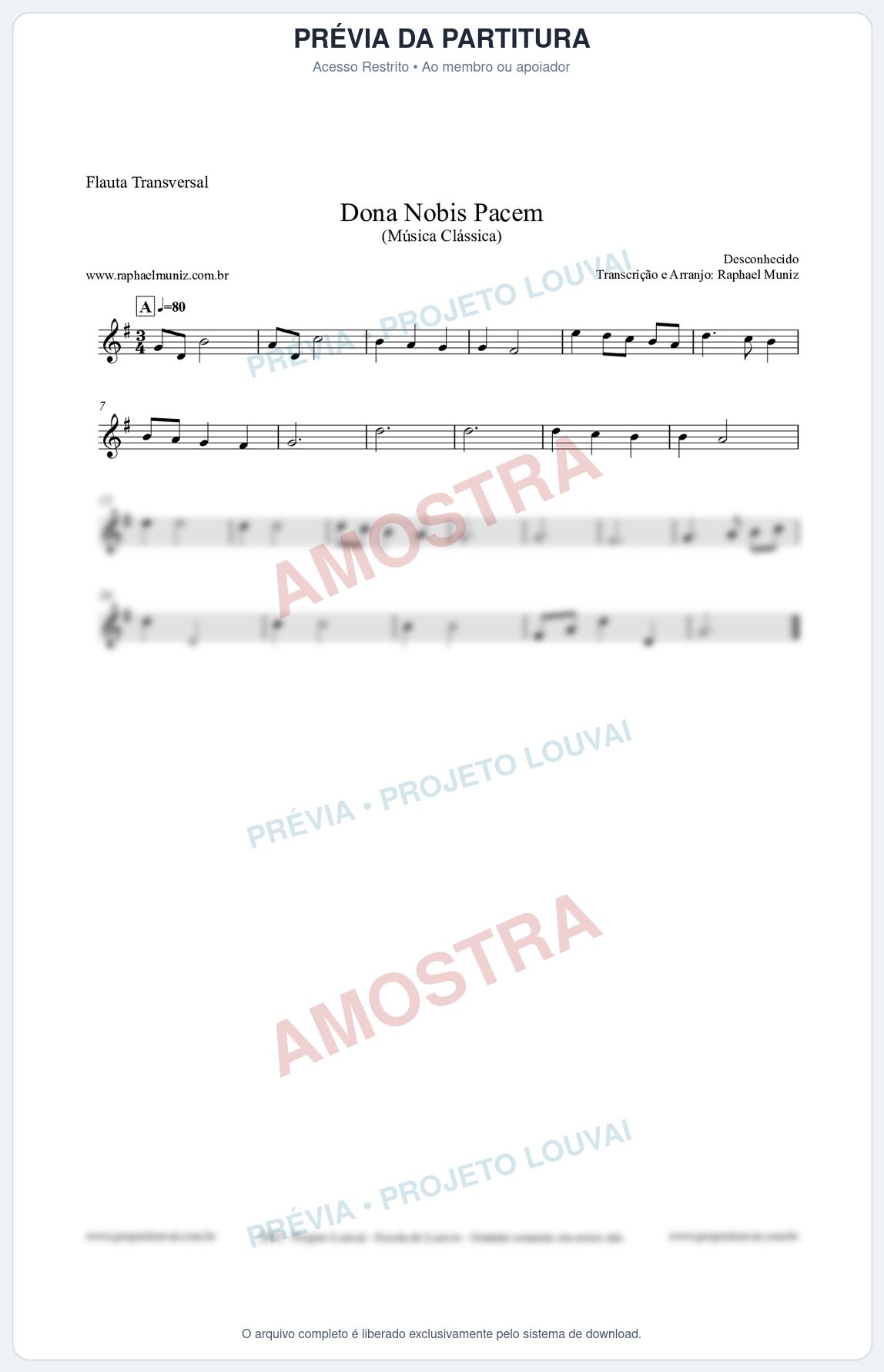Prévia protegida da primeira página da partitura Partitura para Flauta Transversal - Dona Nobis Pacem - Música Clássica
