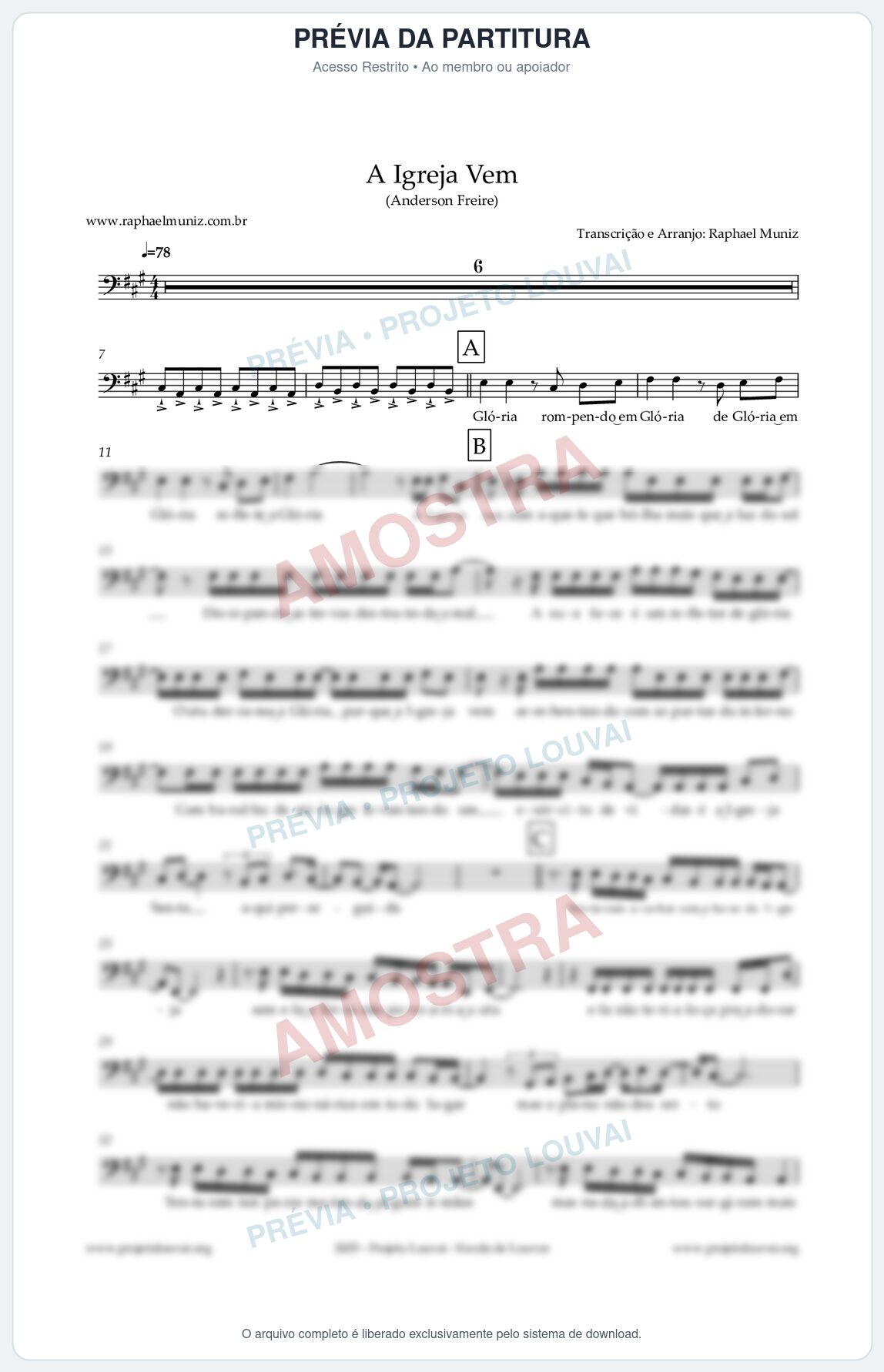 Prévia protegida da primeira página da partitura Partitura para Fagotino baixo - A Igreja Vem - Anderson Freire
