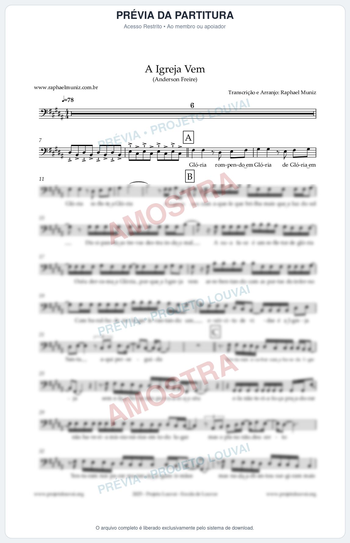 Prévia protegida da primeira página da partitura Partitura para Fagotino tenor - A Igreja Vem - Anderson Freire