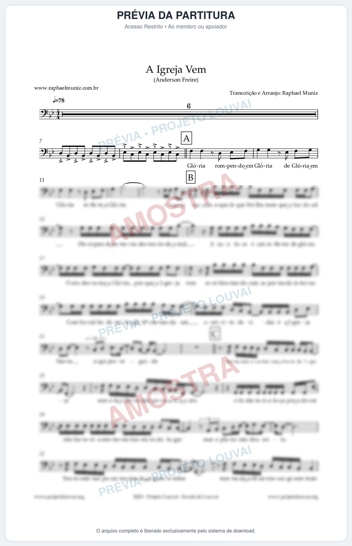 Prévia protegida da primeira página da partitura Partitura para Fagotino tenor - A Igreja Vem - Anderson Freire
