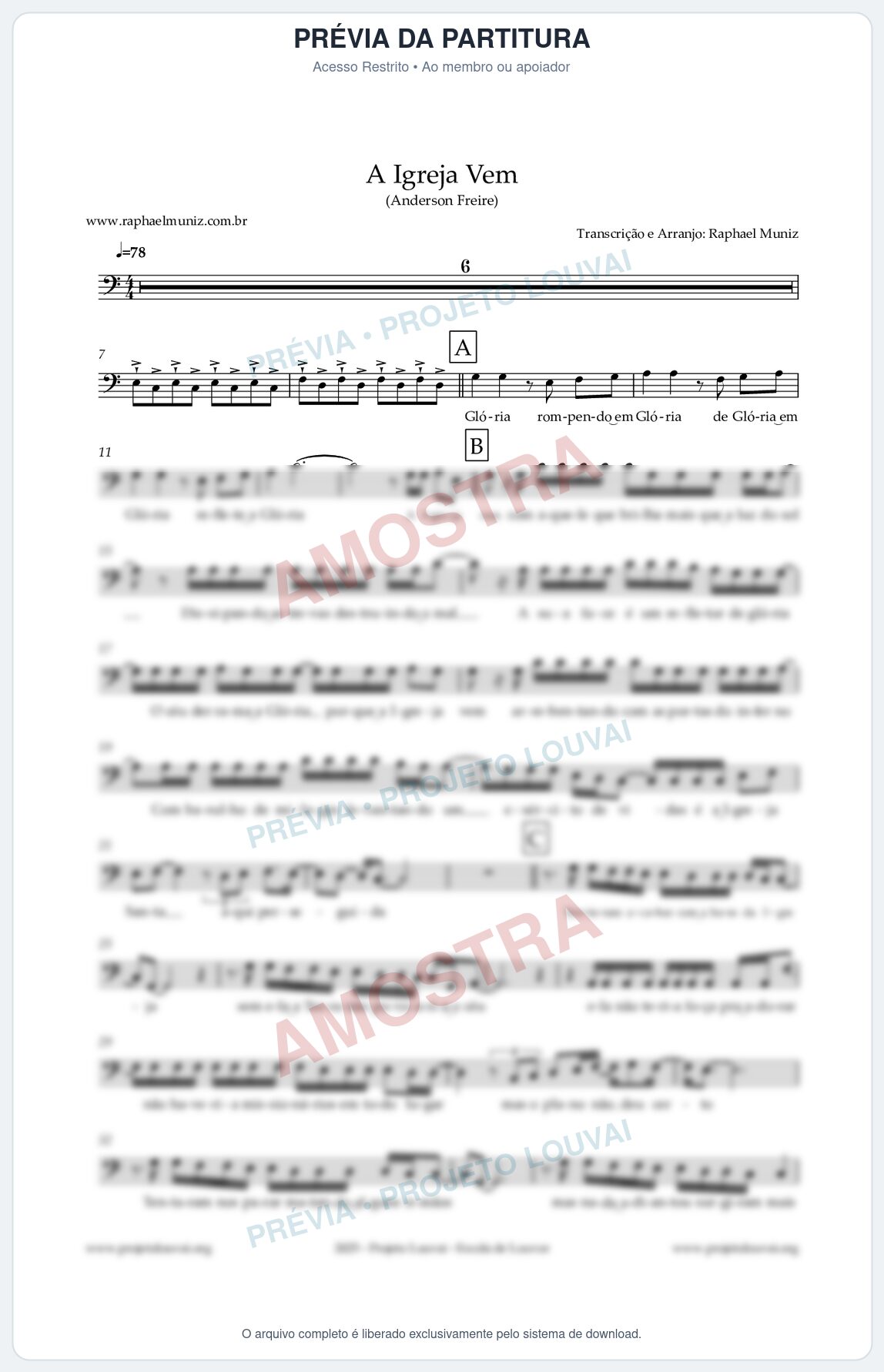 Prévia protegida da primeira página da partitura Partitura para Fagotino baixo - A Igreja Vem - Anderson Freire