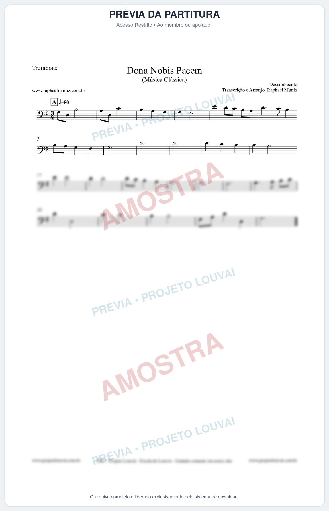 Prévia protegida da primeira página da partitura Partitura para Trombone - Dona Nobis Pacem - Música Clássica