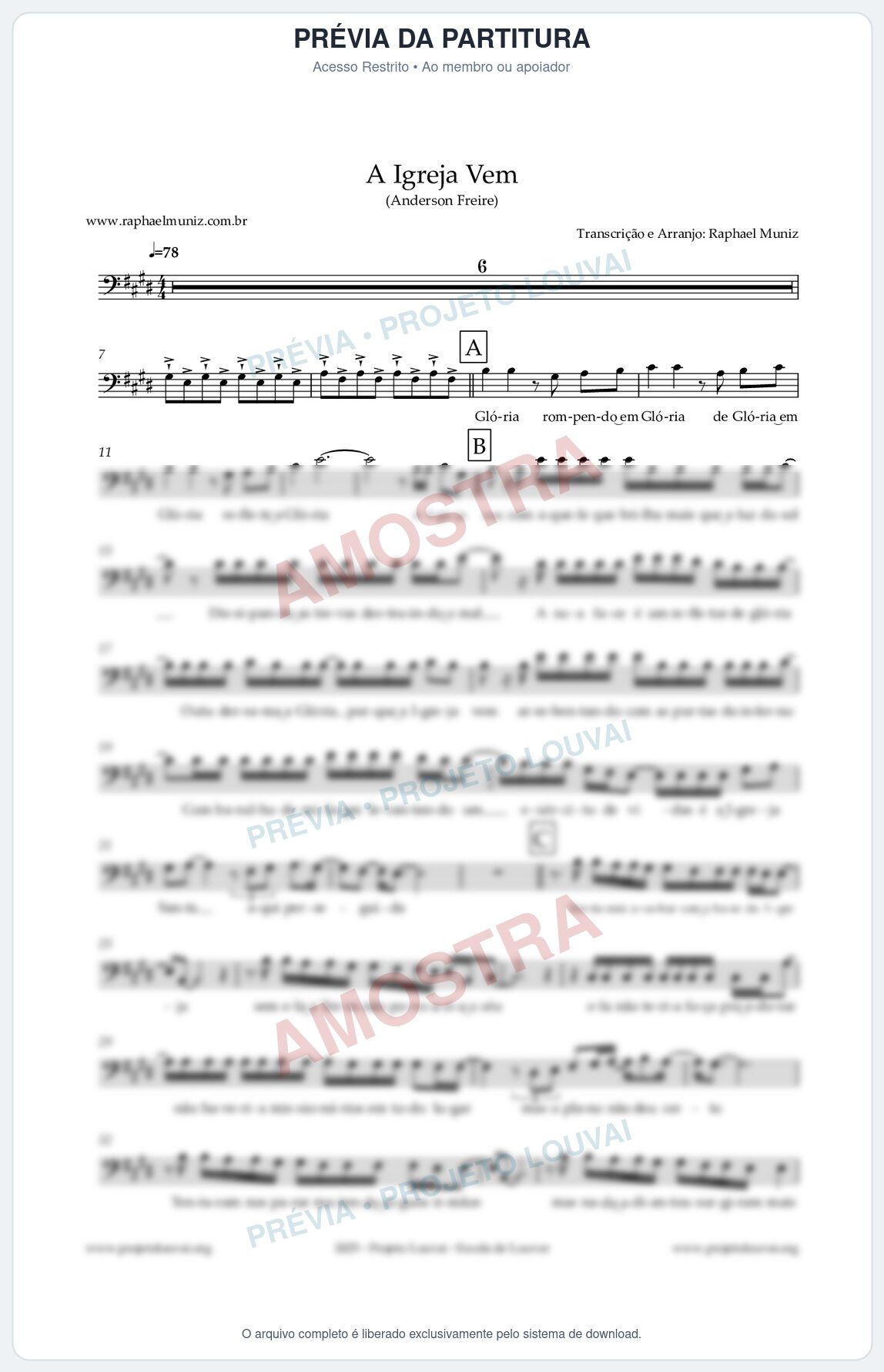 Prévia protegida da primeira página da partitura Partitura para Fagotino tenor - A Igreja Vem - Anderson Freire