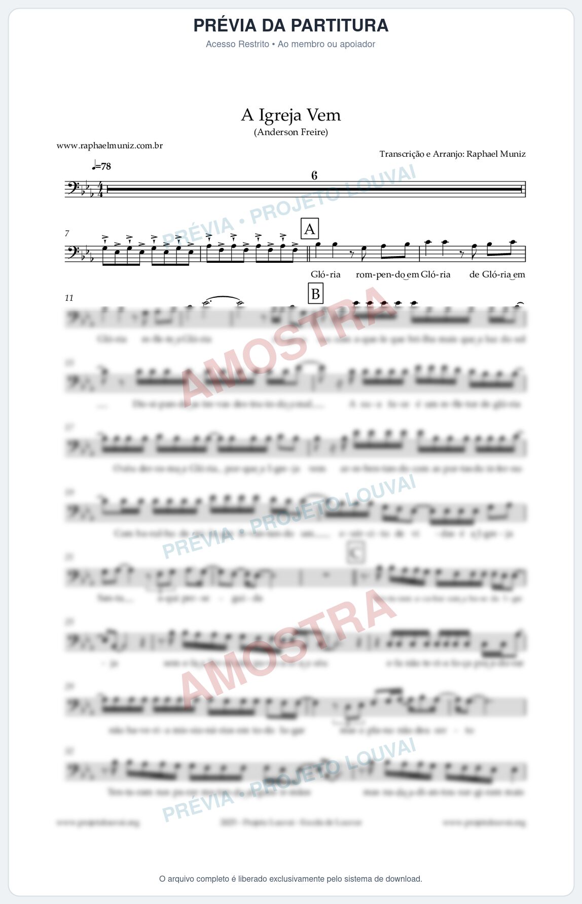 Prévia protegida da primeira página da partitura Partitura para Fagotino baixo - A Igreja Vem - Anderson Freire