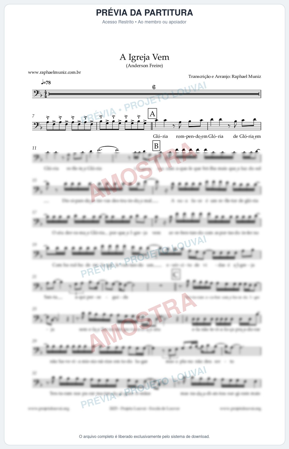 Prévia protegida da primeira página da partitura Partitura para Fagotino baixo - A Igreja Vem - Anderson Freire