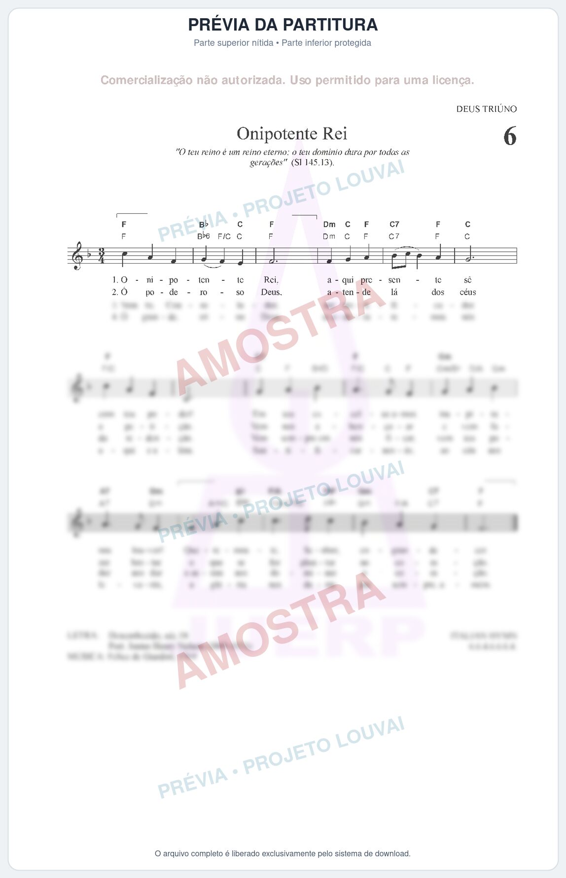 Prévia protegida da primeira página da partitura Partitura para Clarinete em Sol - Onipotente Rei - HCC nº6 - Clássicos do Gospel
