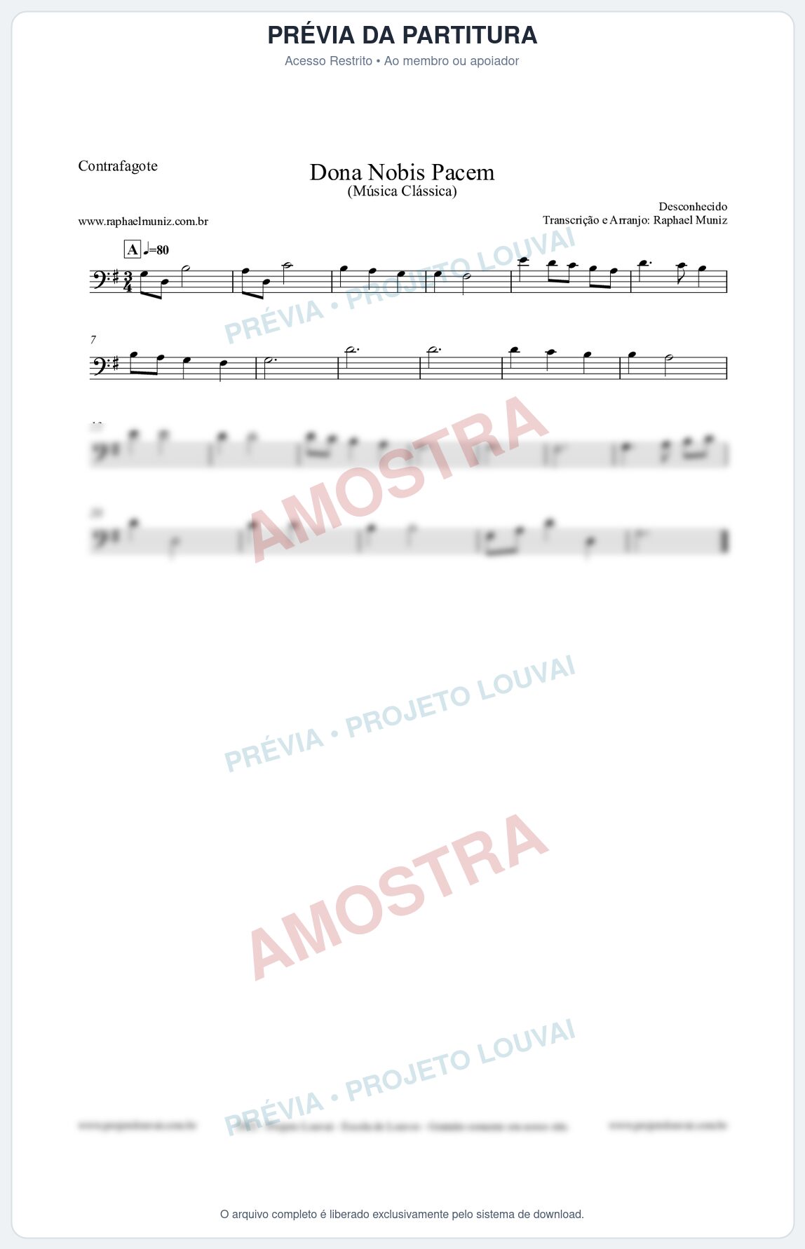 Prévia protegida da primeira página da partitura Partitura para Contrafagote - Dona Nobis Pacem - Música Clássica